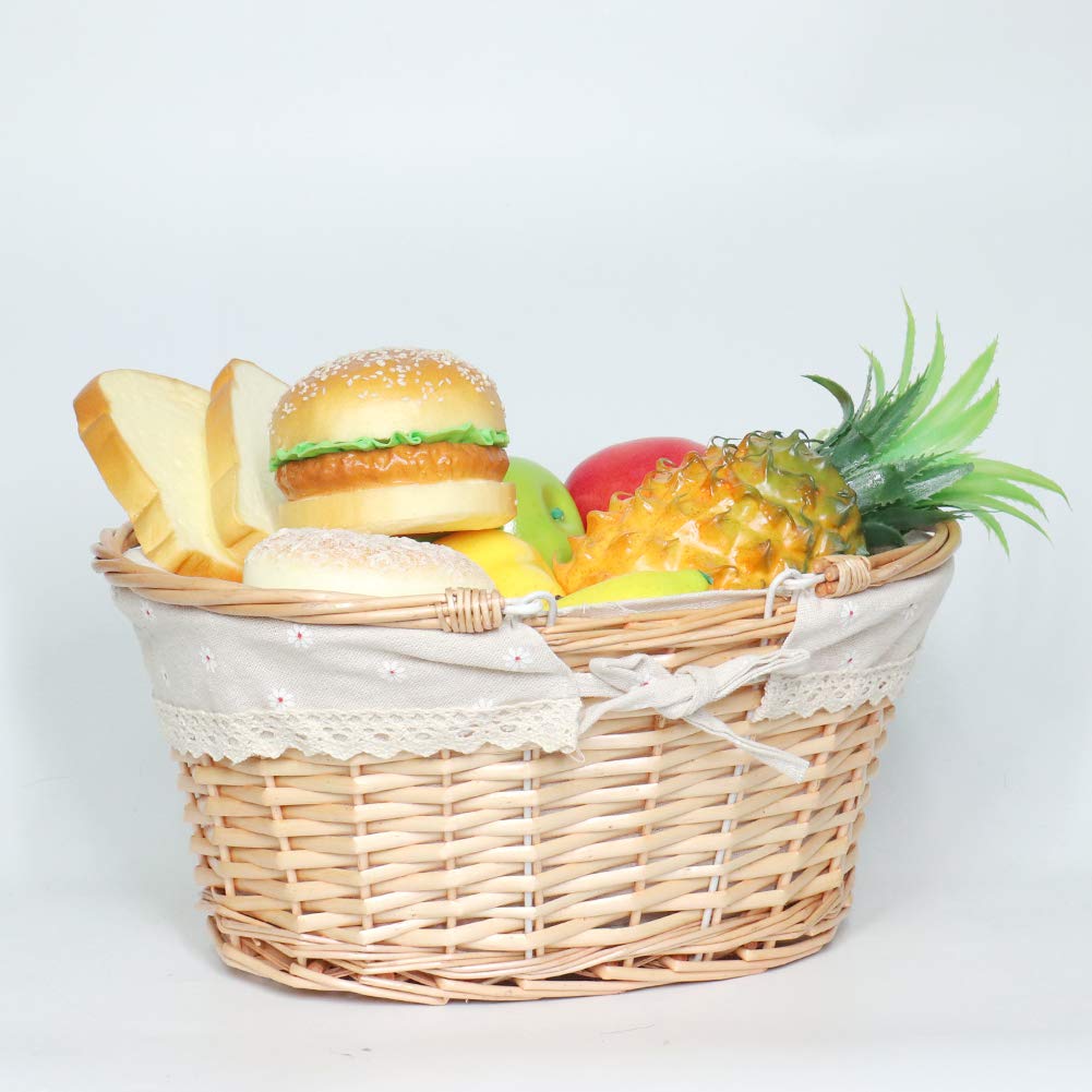 Wicker Basket Gift Baskets Empty Oval Willow Woven Picnic Basket Easter Candy Basket Storage Basket Wine Basket with Handle Egg Gathering Wedding Basket (Natural)