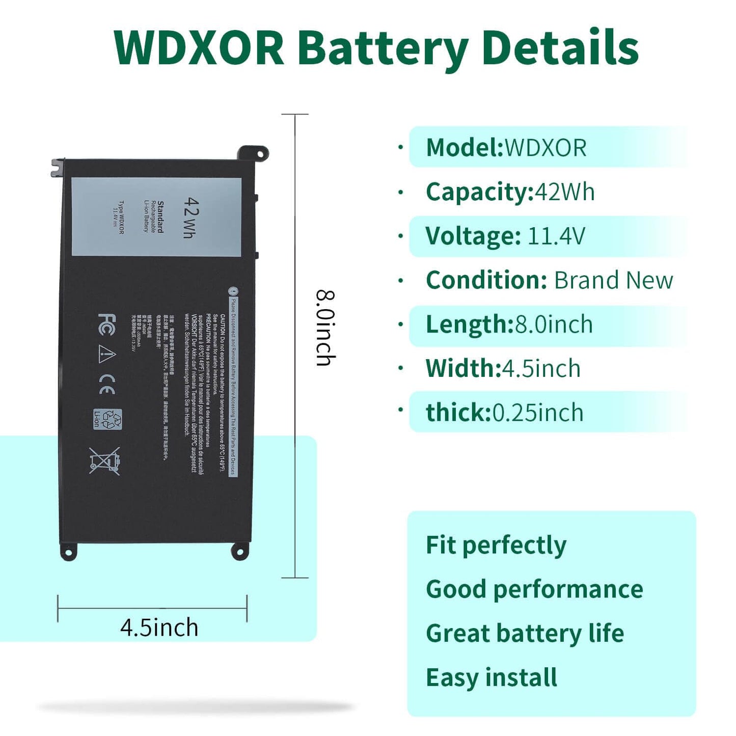 WDX0R Laptop Battery for dell Inspiron 15 7579 7569 5578 5565 5567 5568 5570 5775 5579 7560 7570 13 5378 5368 7375 7368 7378 17 5765 5767 5770 Series P69G001 P58F P58F001 P75F P66F P69G 3CRH3