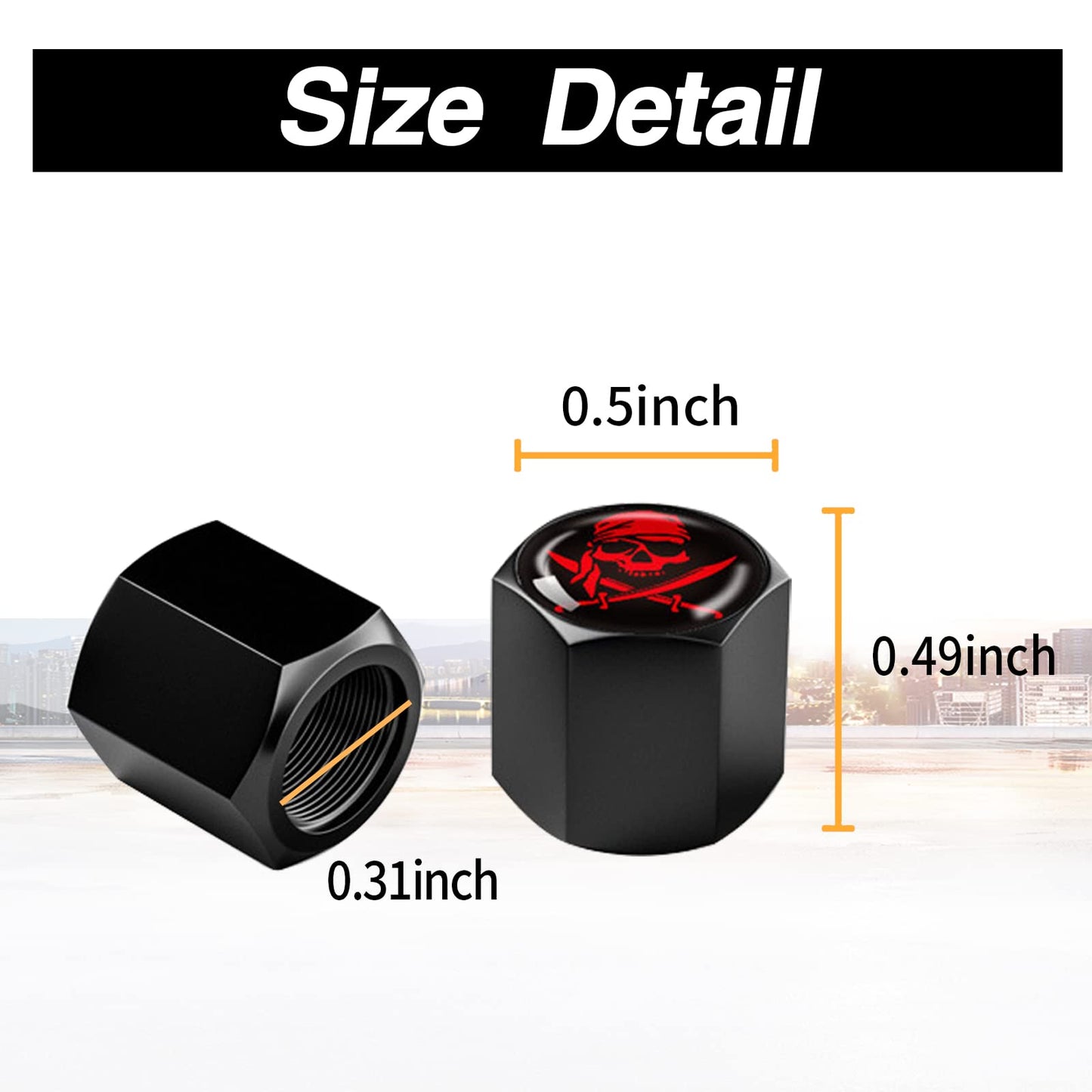 Ajxn 4 Pack Skull Car Wheel Tire Valve Stem Caps Airtight Dust Proof Covers Universal Tire Air Valve Caps for Cars, Trucks, Bicycles, Car Accessories for Men and Women (Red Scarf Skull #29)