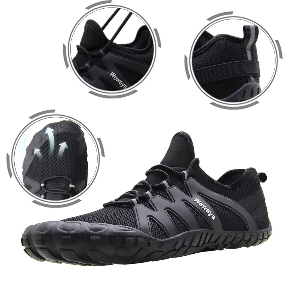 Weweya Minimalist Shoes Men Five Fingers Cross Training Barefoot Trail Running Shoes Workout Treadmill Biking Runners Tennis Indoor Rowing Throwing Size 9 Black