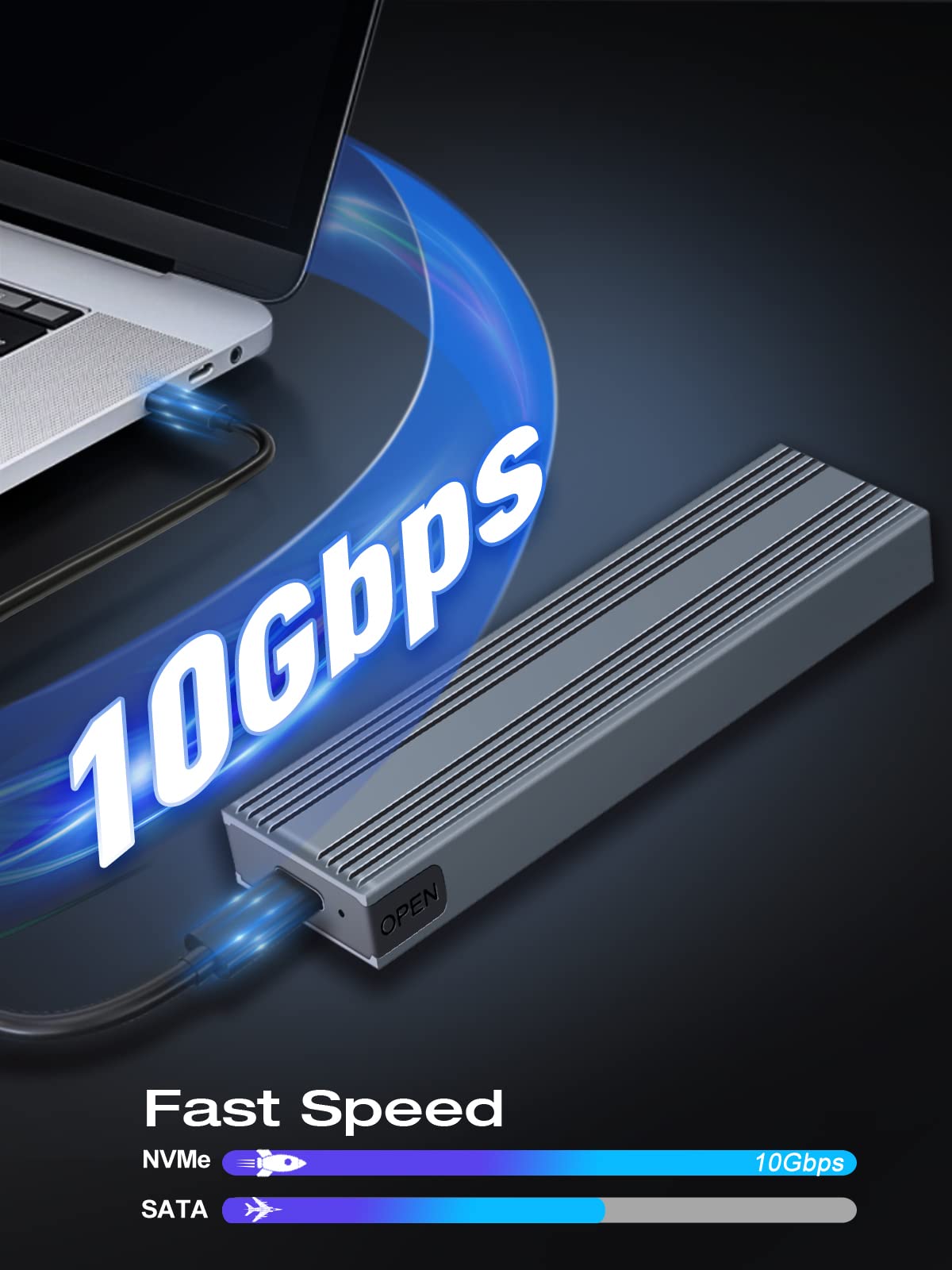 V VCOM M.2 NVMe SSD Enclosure,USB C External Adapter, USB 3.2 Gen2 (10Gbps) with UASP, Trim Support - M-Key(B+M Key) for 2230/2242/2260/2280 SSDs