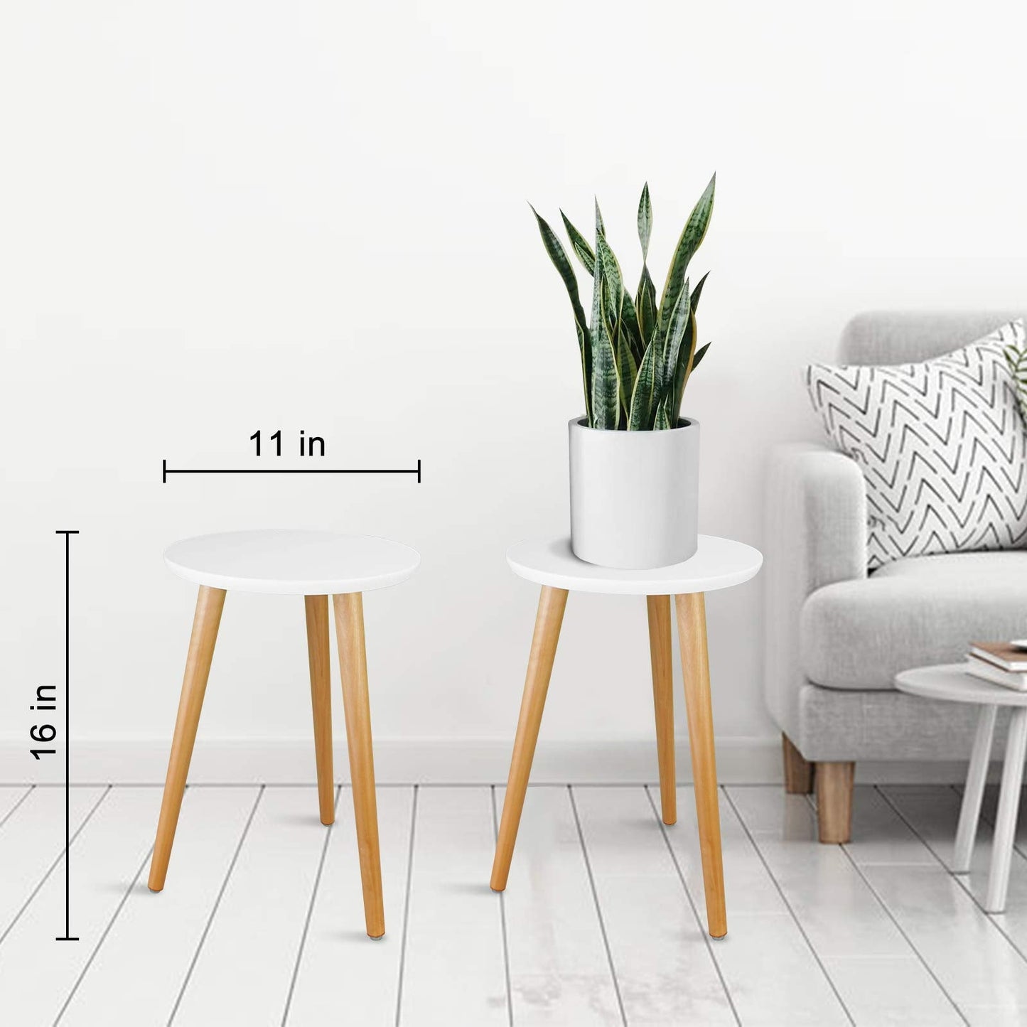 Uneedem Wood Mid Century Plant Stand for Indoor Plants, Modern Table, Tall Holder for Flower Pots, Small Round Side/End Table(A2 White, High: 16.5")