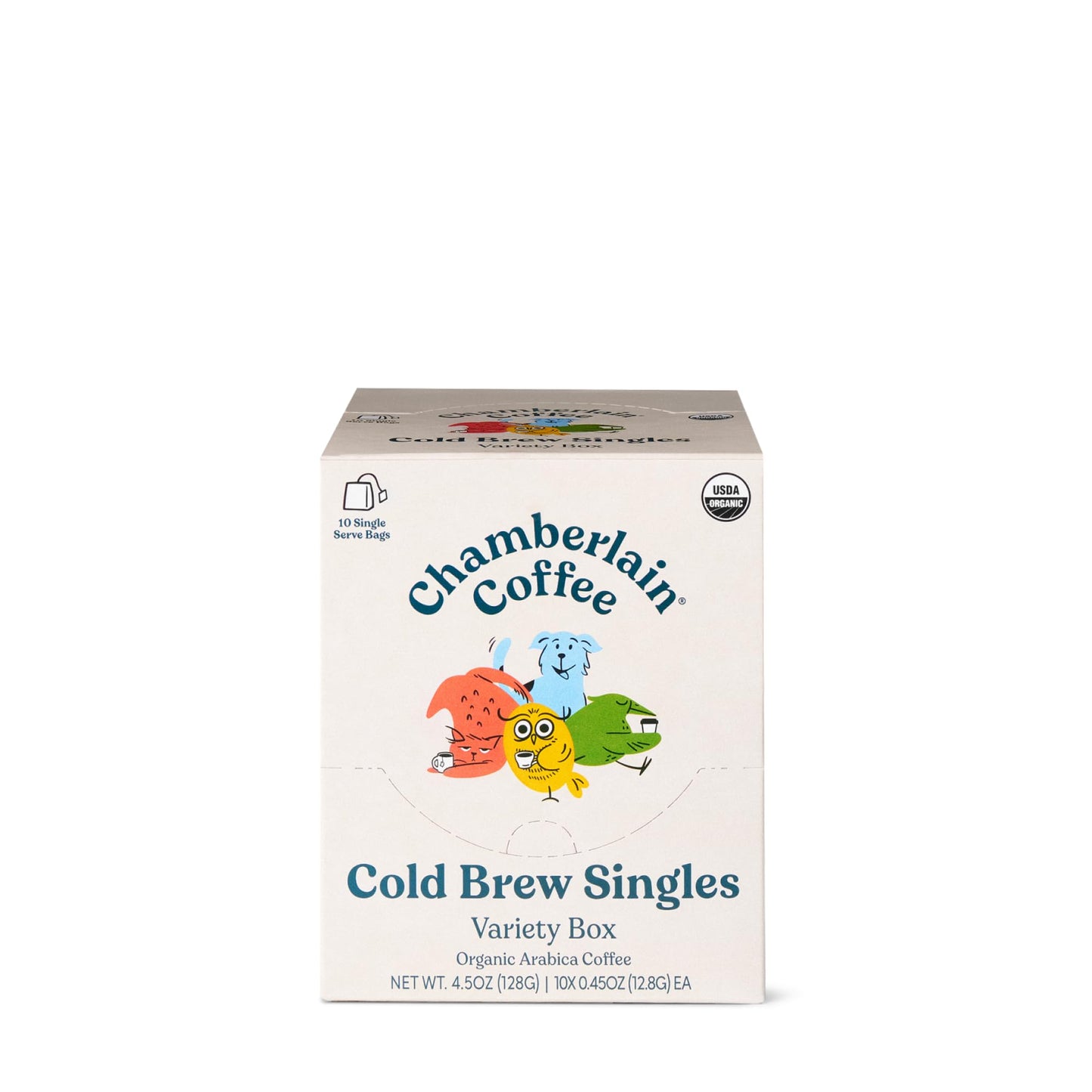 Chamberlain Coffee Variety Box Single Serve Bags - Includes 5 Blends, Original Family, Early Bird, Night Owl, Careless Cat and Social Dog Blends - 10 Single Serve Cold Brew Sachets
