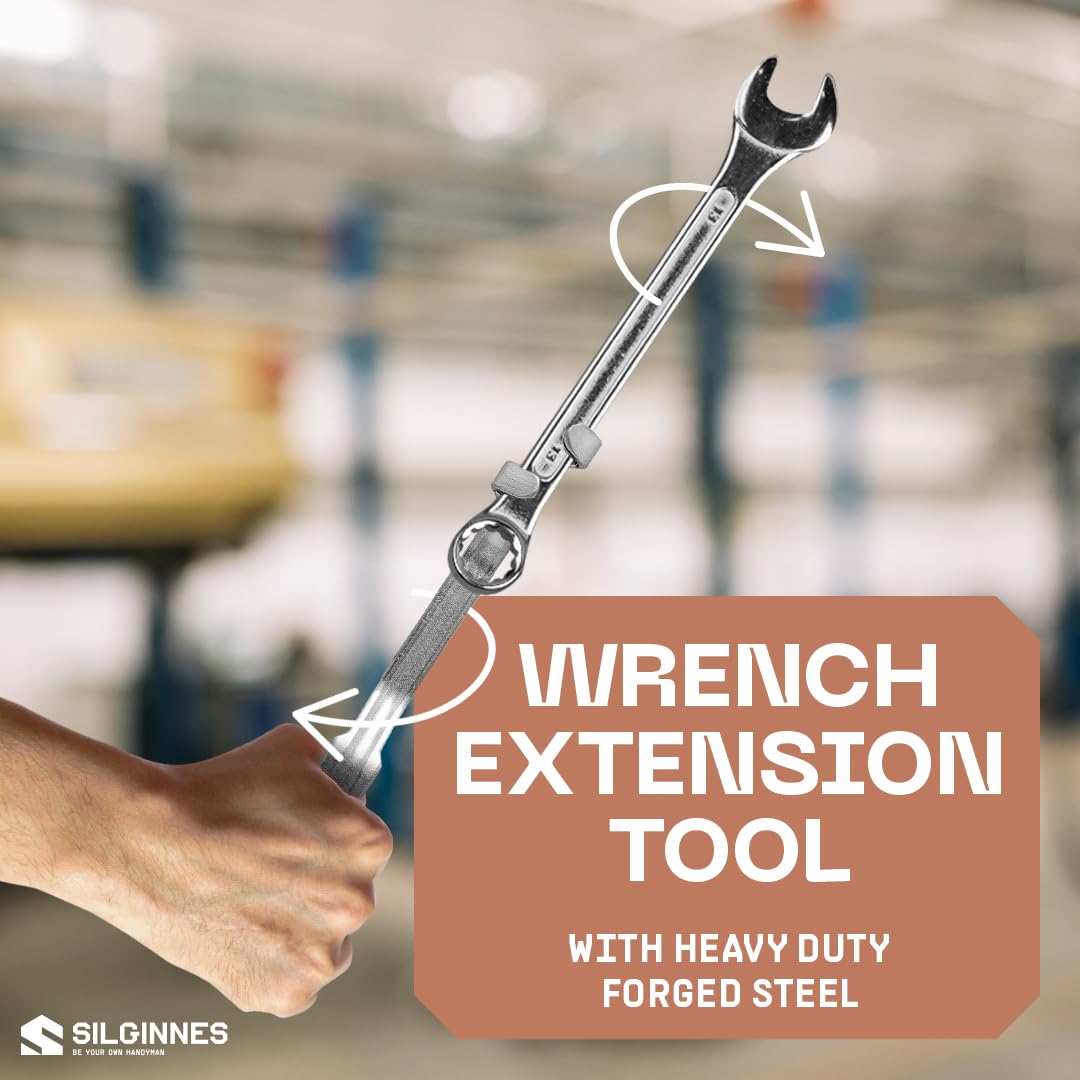 Silginnes Wrench Extender Tool Bar - Heavy Duty Wrench Leverage Tool for Hard-to-Reach Fasteners - Universal Cheater Bar - Increases Torque for Stubborn Bolts - Durable Alloy Steel Construction