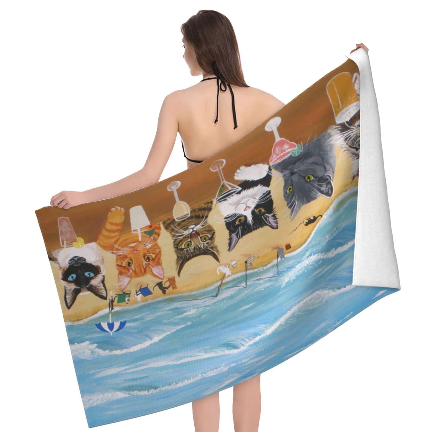 Cat Beach Towel for Women, Microfiber Beach Towels for Adults, Cute Personalized Beach Towels Bulk, Big Extra Large Beach Towels Oversized Clearance, Quick Dry Sand Free Beach Towel for Pool 30"x 60"