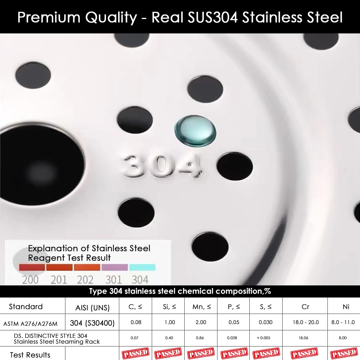 DS. DISTINCTIVE STYLE Steamer Rack 304 Stainless Steel Steaming Rack Steam Tray with Removable Legs for Instant Pressure Cooker Multi-functional Steamer Basket (Silver - 22cm)