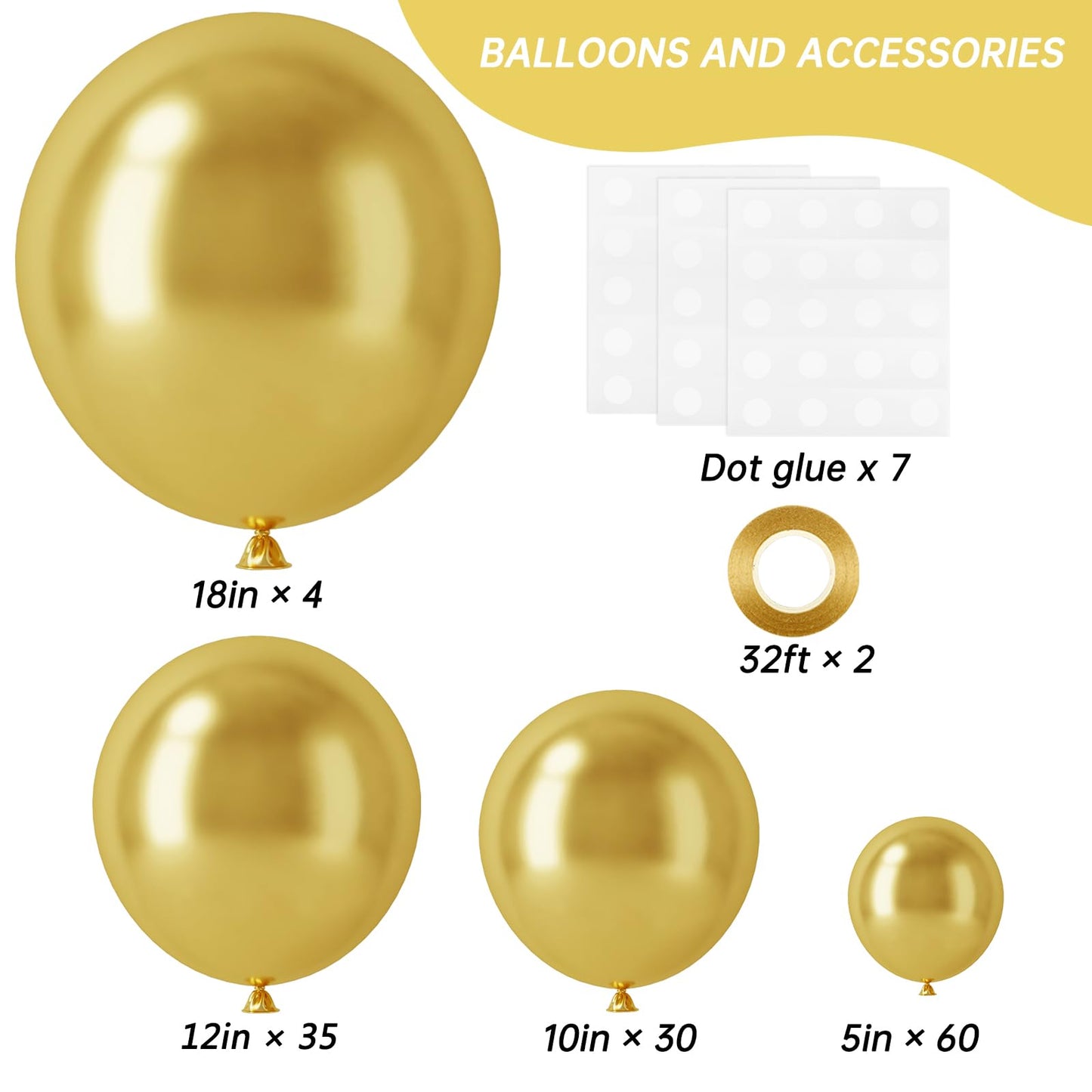 RUBFAC 129pcs Metallic Gold Balloons Different Sizes 18 12 10 5 Inch, Latex Balloon Garland Arch Kit for Party Graduation Wedding Holiday Happy Birthday Decoration