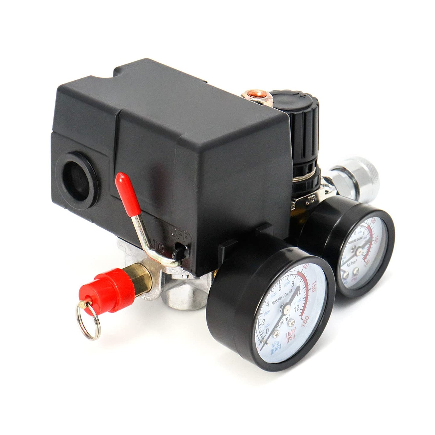QWORK Air Compressor Pressure Switch Control Valve, 90-120PSI Pressure Regulator with Pressure Gauges Fittings Set
