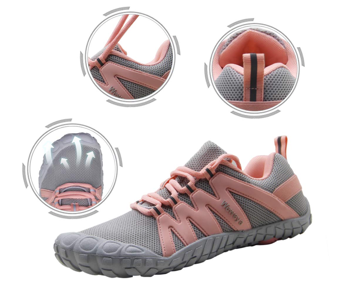 Women's Five Fingers Minimalist Shoes Barefoot Gym Workout Shoes Indoor Treadmill Rowing Jogging Fitness Comfortable Gray Pink US Size 7 7.5