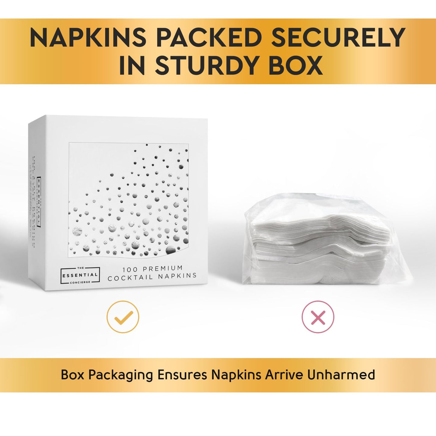 Stylish Silver & White Cocktail Napkins - 100 Disposable 5x5 Inch Wedding Napkins