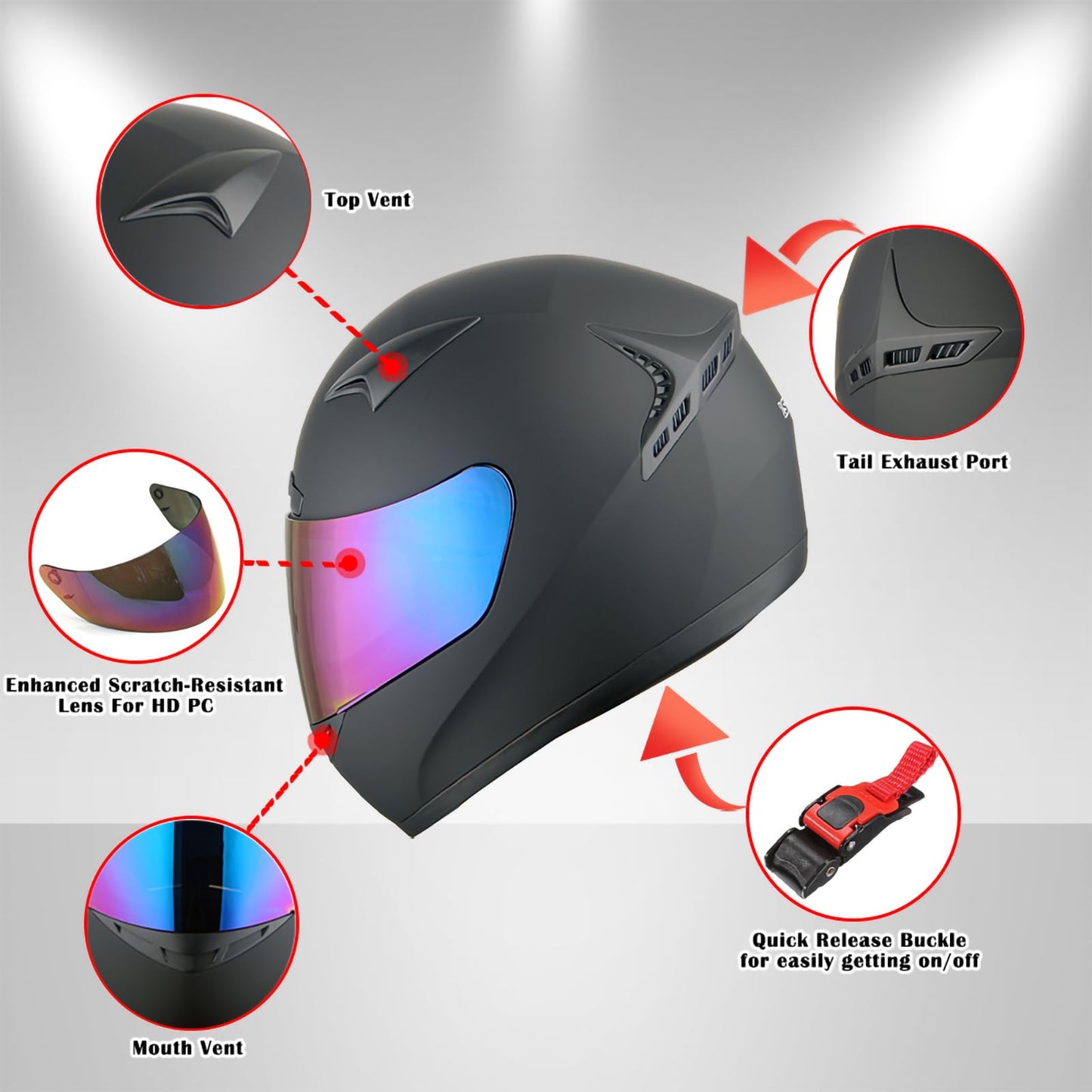 1STORM Motorcycle Bike Full FACE Helmet Booster MATT Black; Size L (59-60 CM)