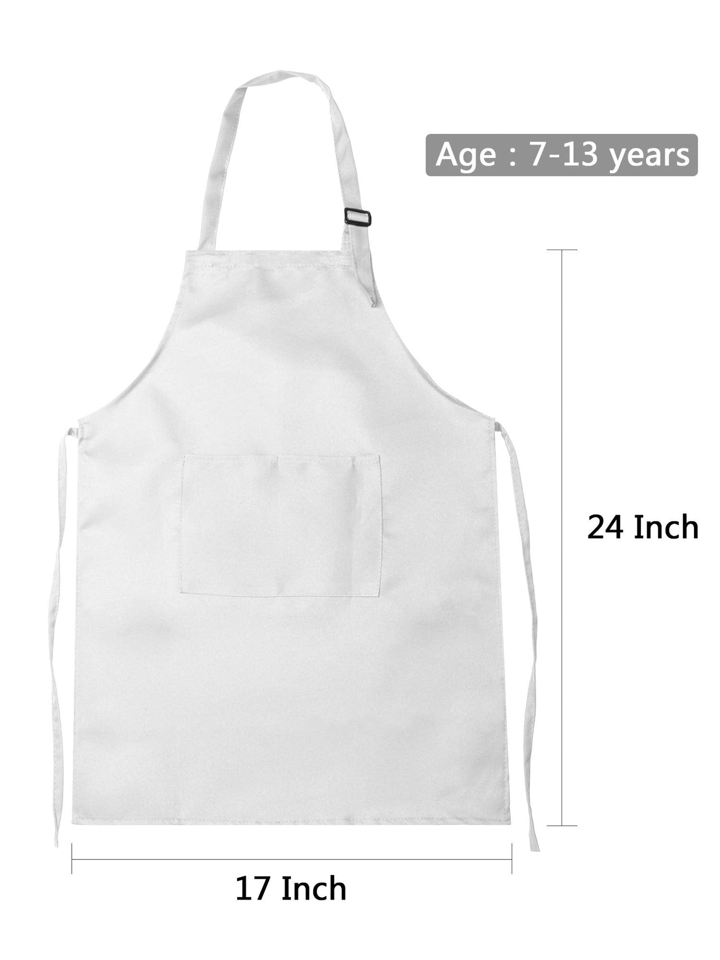 SATINIOR 8 Set Kids Apron and Chef Hat Set Kids Apron with 2 Pockets Adjustable for Boys Girl's Cooking Baking Painting