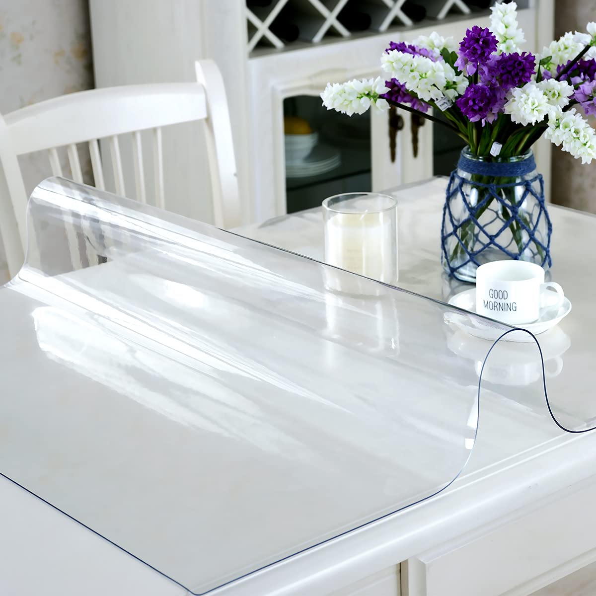 Royhom Clear Table Cover Protector 20 x 72 Inch, 2mm Thick Clear Plastic Table Cover Protector, PVC Desk Mat, Easy to Clean, Waterproof Tablecloth for Kitchen, Dinning Room
