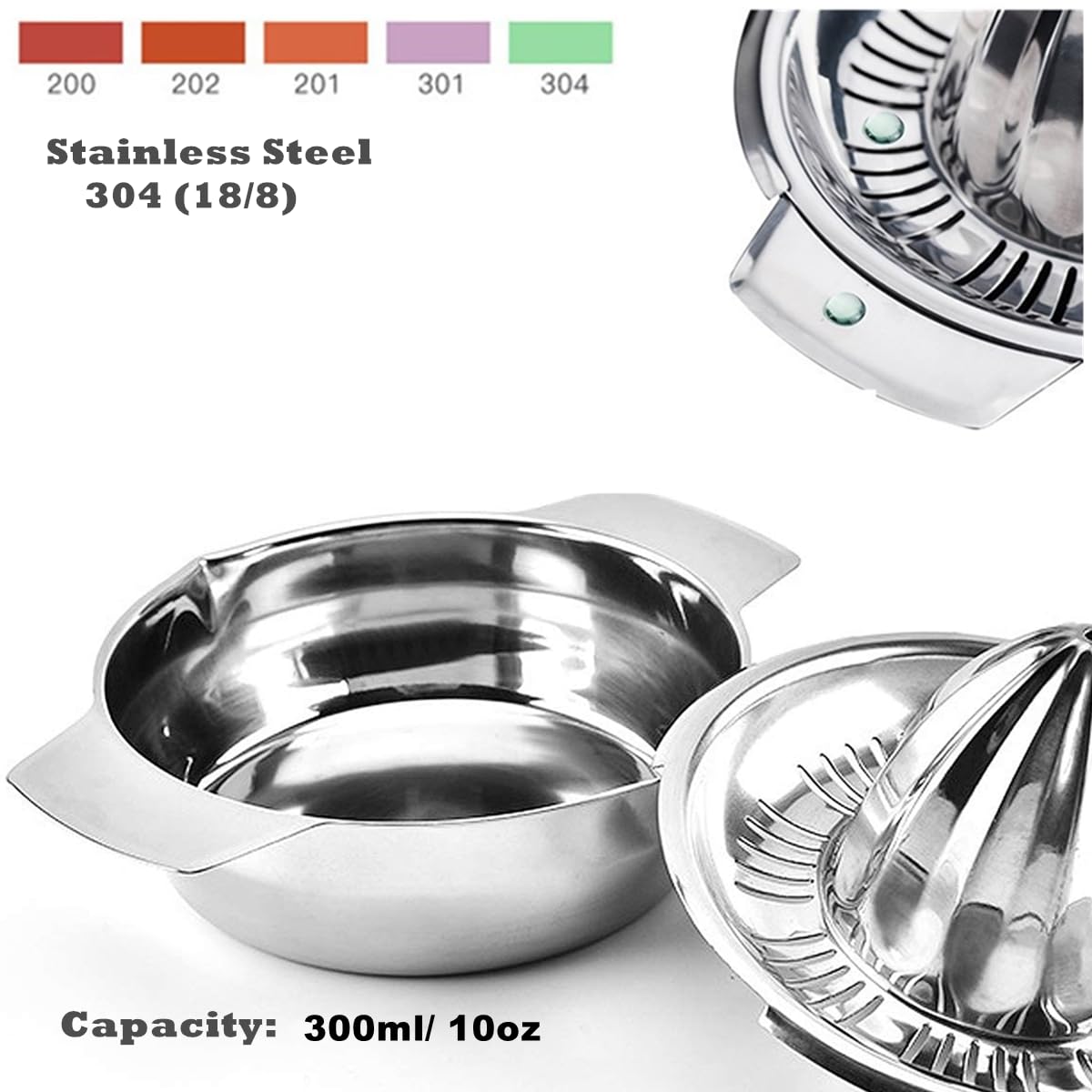 Citrus Lemon Orange Grapefruit Juicer Manual Squeezer 304 Stainless Steel Robust Hand Juicer Reamer Rotation Press with Strainer&10oz Bowl, 2 Pour Spouts, Dishwasher Safe, Easy to Clean, Heavy Duty