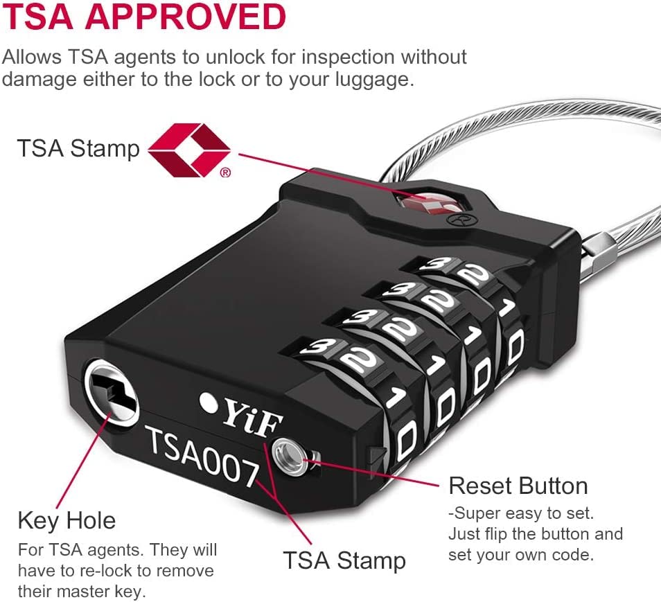 ZHEGE TSA Cable Luggage Lock, 4 Digit Zipper Lock with Open Alert Indicator, Easy to Read White Number Lock for School Gym Locker, Backpack, Suitcase, Laptop Bag (1 Pack, Red)