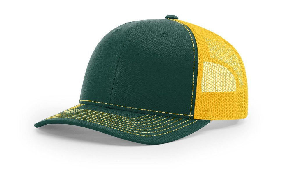 Richardson 112 Trucker OSFA Baseball Hat Ball Cap, Dark Green/Gold