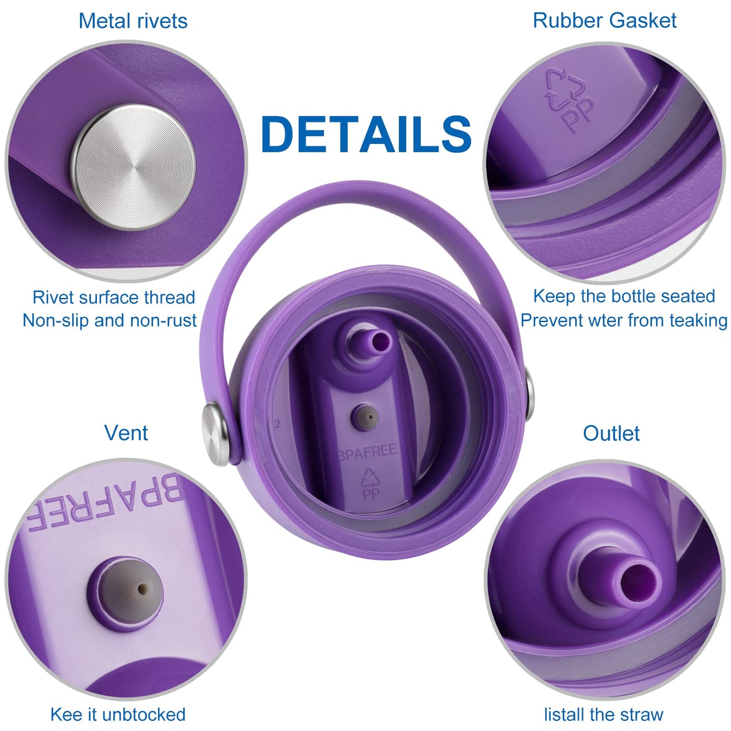 Straw Lid for Hydro Flask Wide Mouth, Lid with Flexible Handle and Straws, Replacement Sports Cap for Hydroflask 32 40 oz