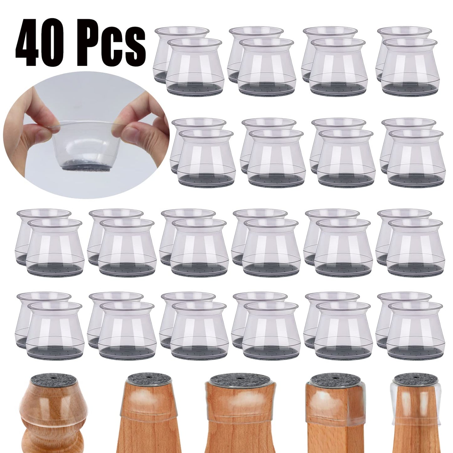 BUMACO 40Pcs Chair Leg Floor Protectors Chair Leg Protectors for Hardwood Floors Silicone Pads Covers to Protect Floors Universal L Clear Fit (1-5/16"~2")