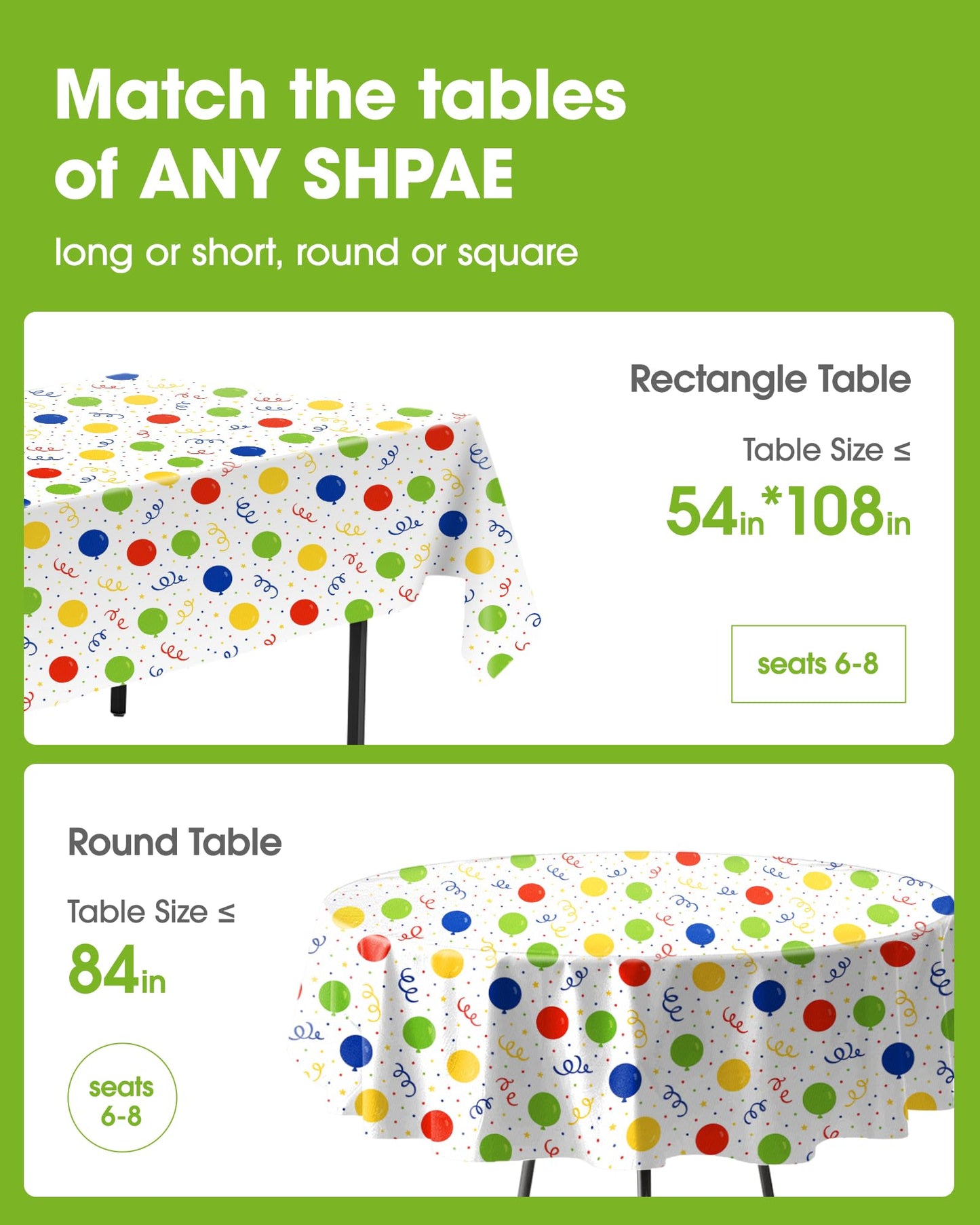 Pureegg Plastic Table Cloth Disposable 10 Pack, 54 x 108 Inch Table Cloths, Birthday Party Decorations, Picnic, White Tablecloths, Rectangle, Colorful, Rainbow Cover, Leakproof & Sturdy, Balloon