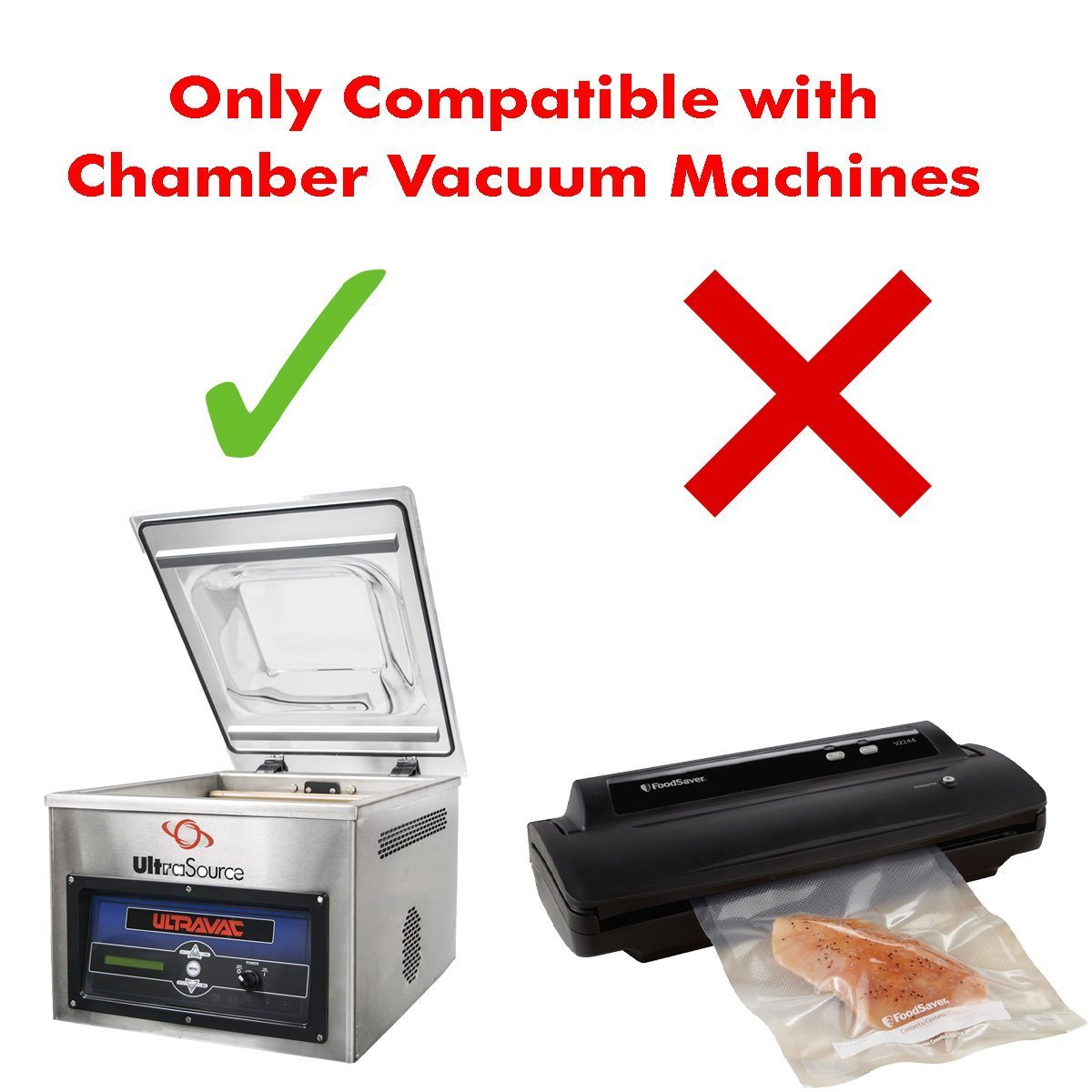 UltraSource - Chamber Machine Pouches 3 Mil Thickness, 8" x 12", Pack of 250 Vacuum Chamber Pouches, BPA-Free Pre-Cut Chamber Vacuum Sealer Bags with tear notch