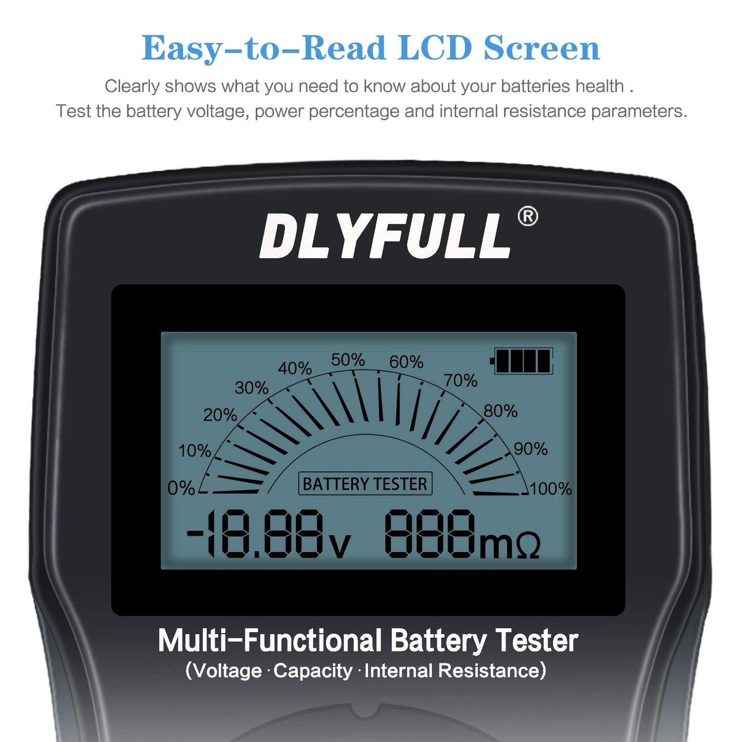 Universal Battery Checker Tester with Leads LCD Display, Battery Capacity Voltage Resistance Tester for AAA AA C D 9V Digital 12V 3.7V Li-ion 18650 CR123A CR2032 Button Cell Batteries More