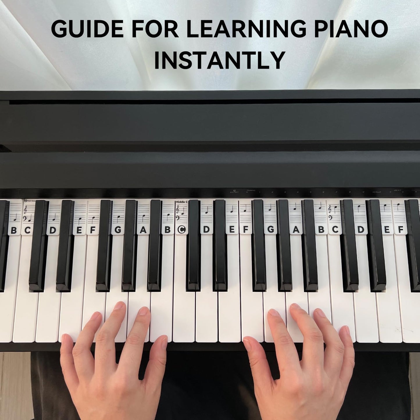 BEATBIT Piano Notes Guide for Beginner, Removable Piano Keyboard Note Labels for Learning, 88-Key Full Size, Made of Silicone, No Need Stickers, Reusable and Comes with Box (Classic BlackοΌ