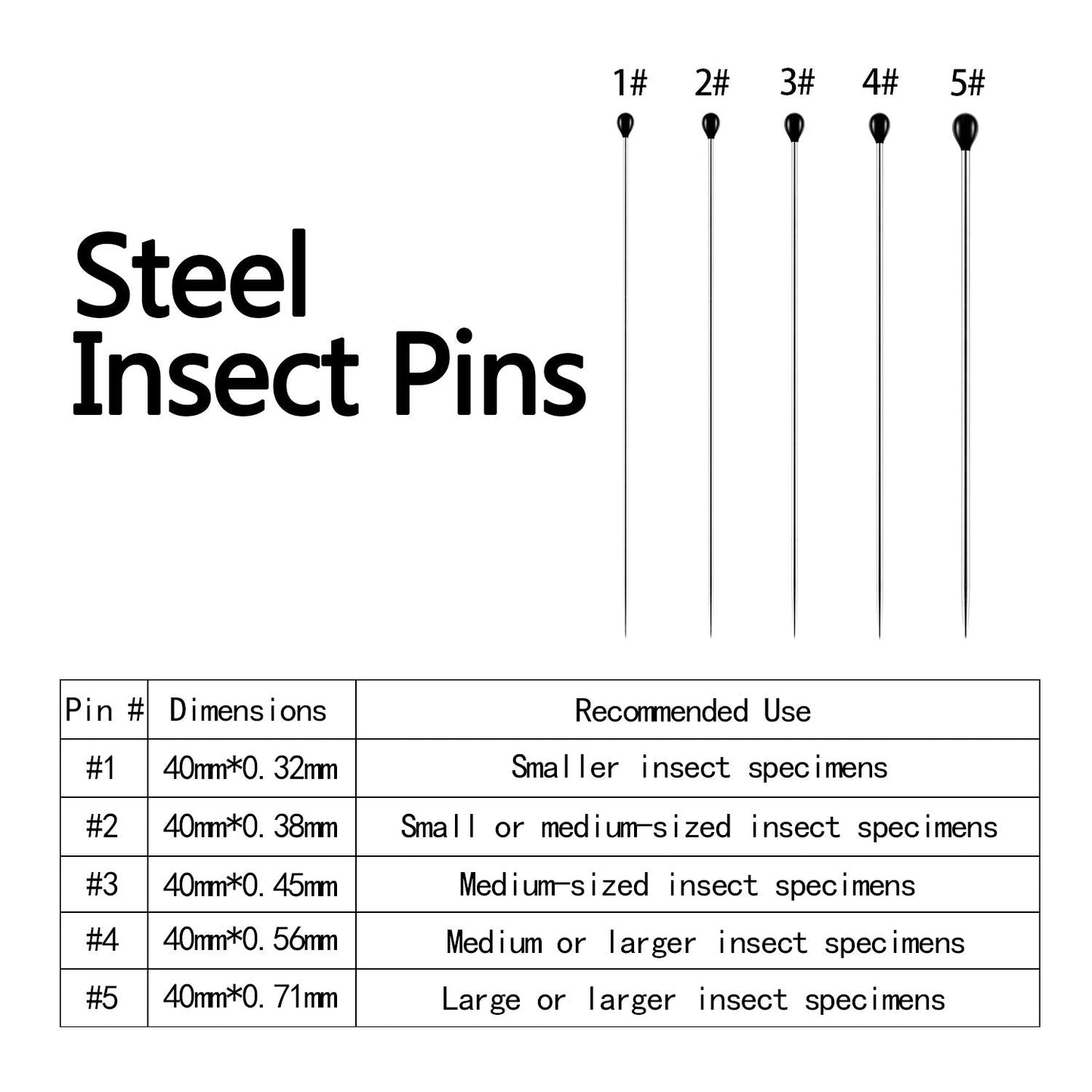 WILLBOND Stainless Steel Insect Pins Kit Specimen Entomology Pins Butterfly Collections Variety Pack for School Entomology Display Butterfly Collectors(500 Pieces,5 Sizes)