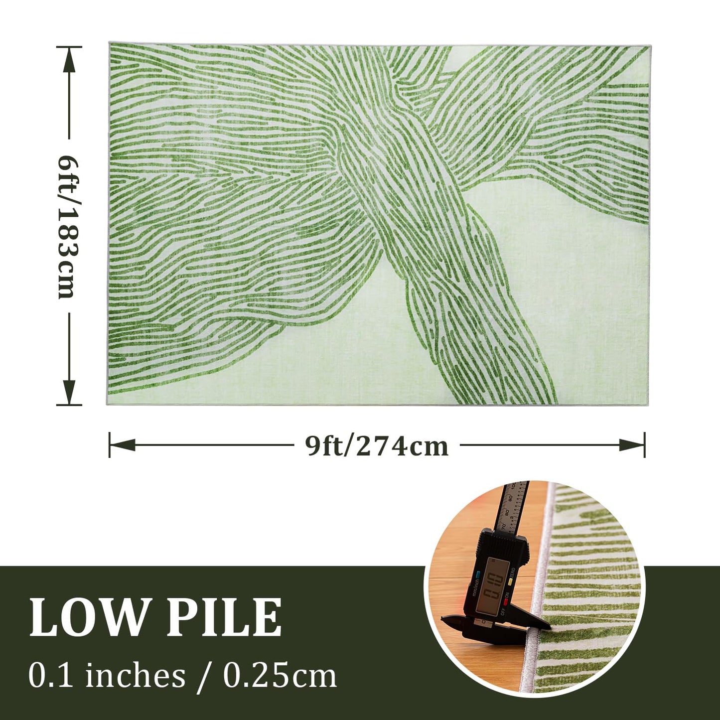 YIHOUSE Green Rug for Living Room, 6×9 Modern Abstract Area Rug, Geometric Contemporary Wave Striped Rugs for Playroom Nursery, Washable Nonslip Large Ultra-Thin Rug for Bedroom Dining Room