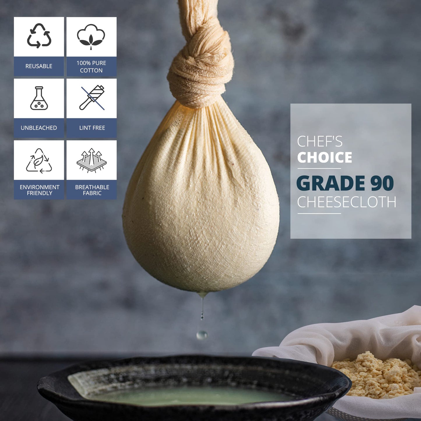 Sufaniq Cheese Cloths, Grade 90 (9 Sq Feet) 100% Pure Cotton Reusable Cheesecloth, Unbleached Ultra Fine Fabric, Cheesecloth for Straining, Premium Butter Muslin Cloth for Straining - 1 Sq Yard