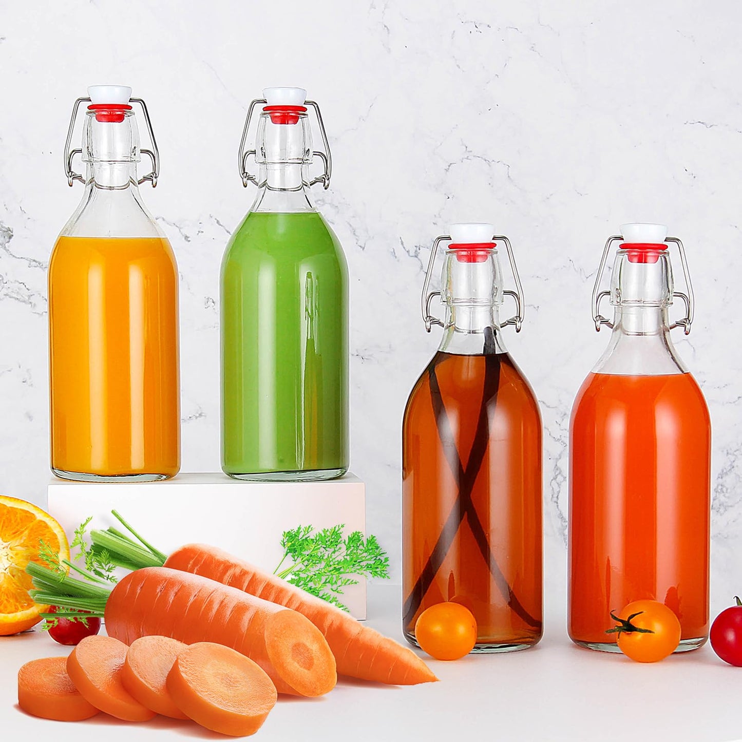 YEBODA 16oz Swing Top Bottles -Glass Beer Bottle with Airtight Rubber Seal Flip Caps for Home Brewing Kombucha,Beverages,Oil,Vinegar,Water,Soda,Kefir (6 Pack) (16 Oz- Set 6 (New))