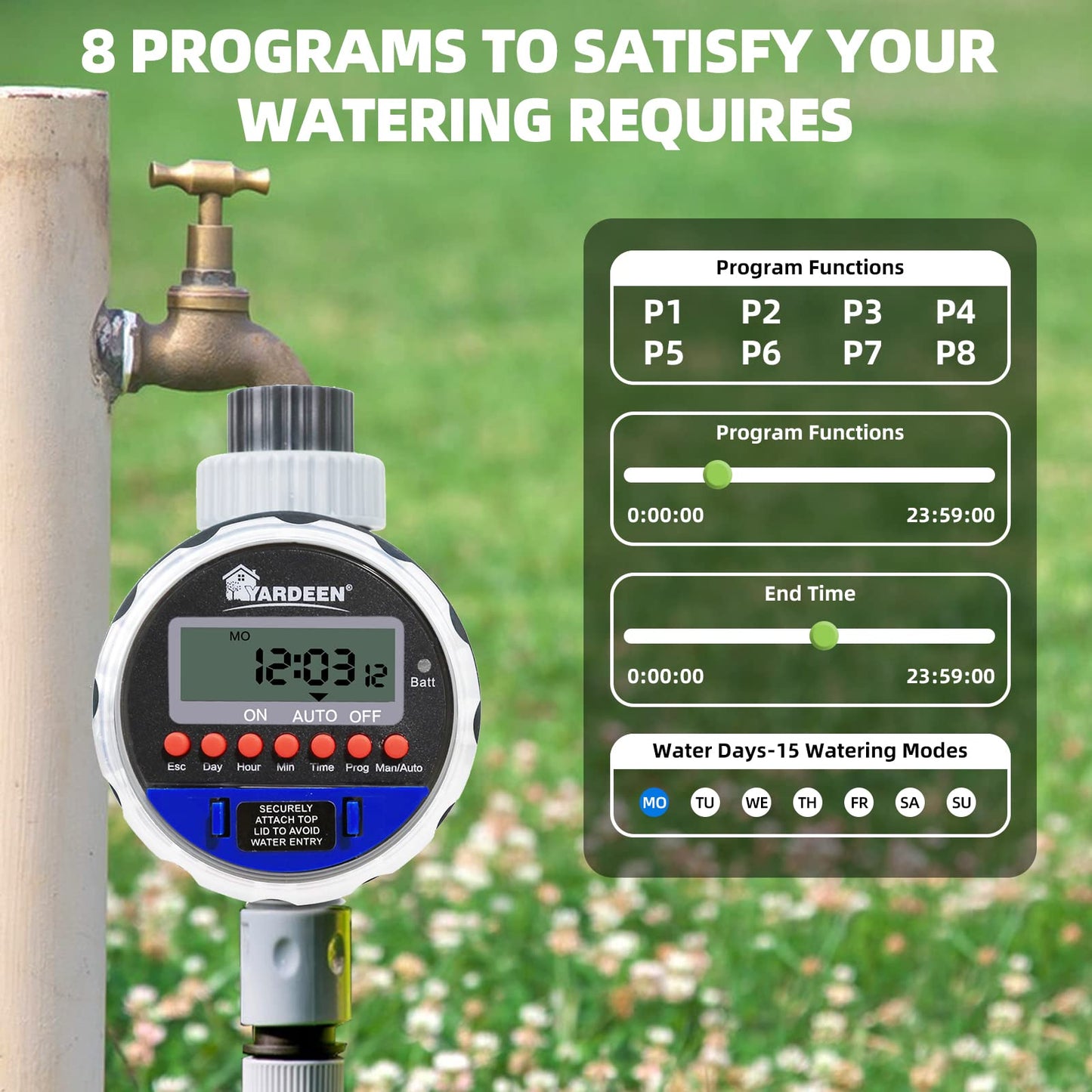 Yardeen Electronic Water Timer Garden Irrigation Controller Digital Intelligence Watering System LCD Waterproof, No Water Pressure Required