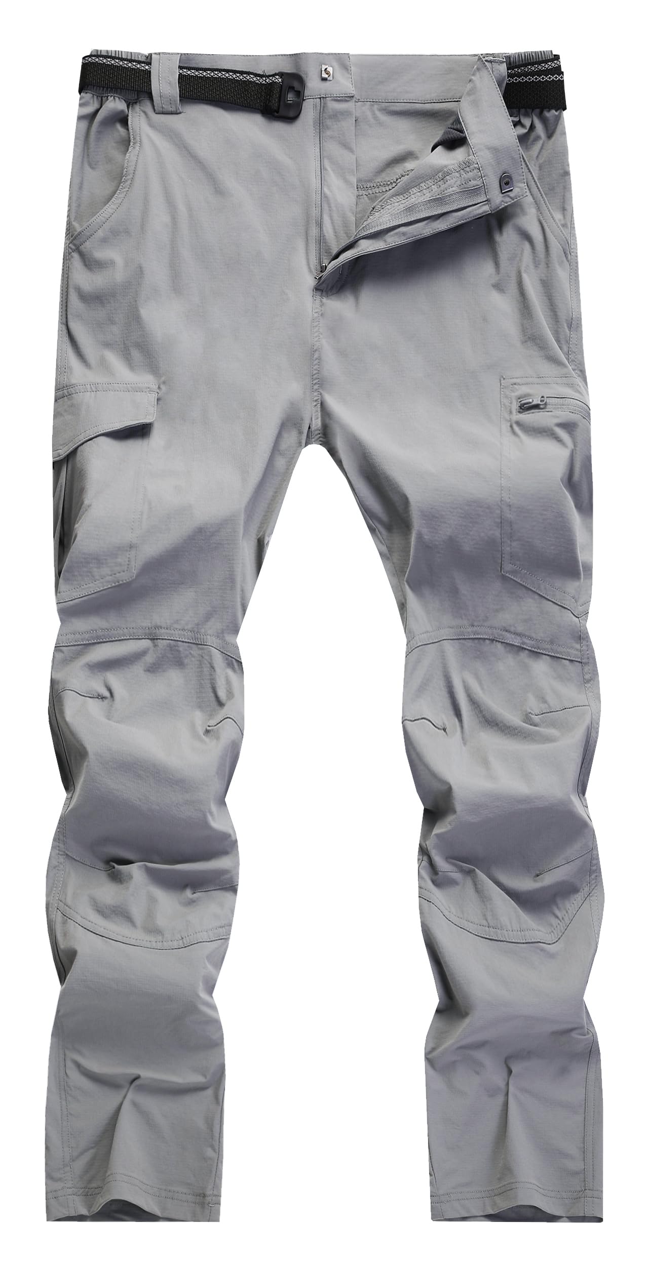 WENRONSTA Men's Hiking Work Cargo Pants Quick-Dry Lightweight Waterproof 6 Pockets Outdoor Mountain Fishing Camping Pants Light Grey XXL
