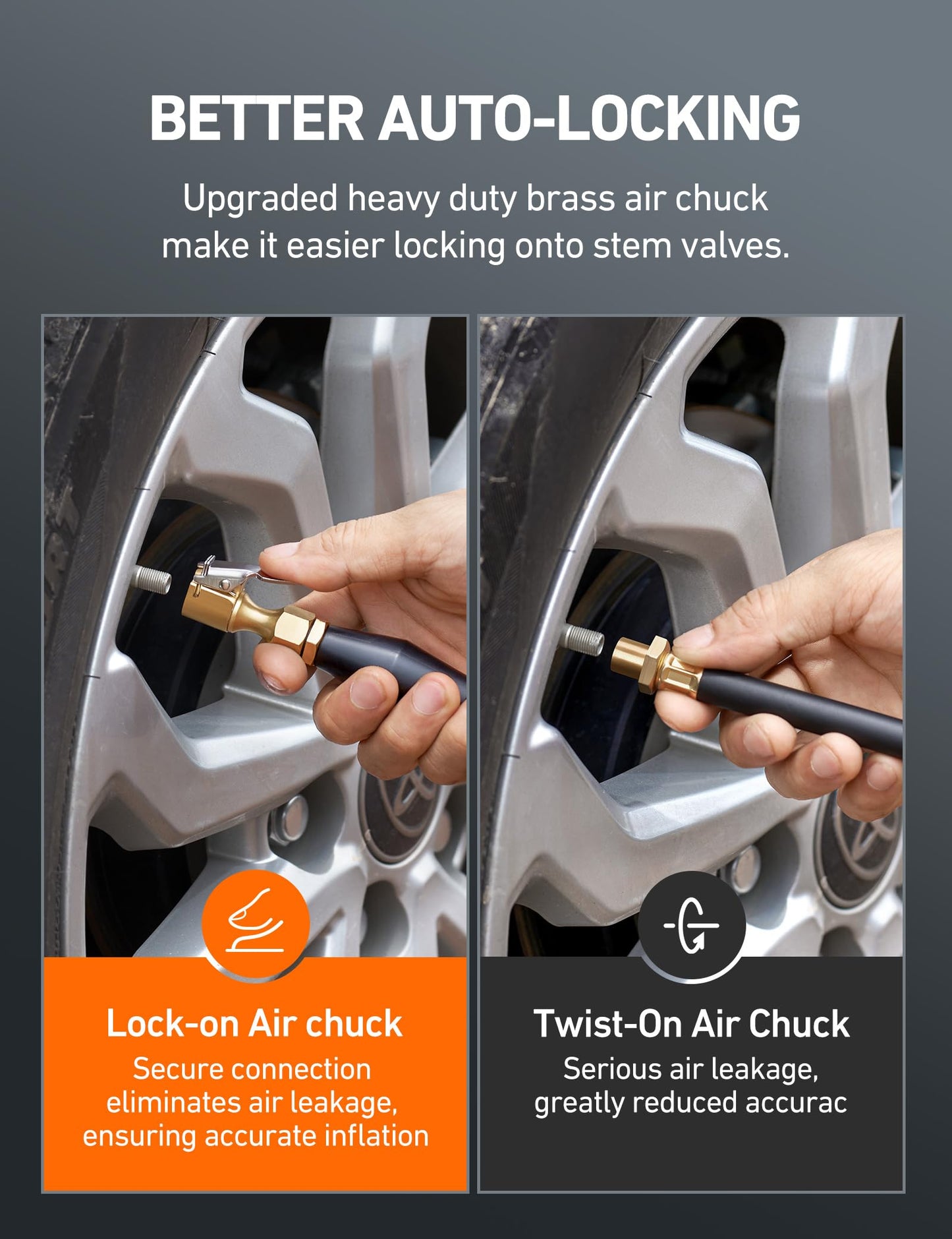 AstroAI 4 Pack Air Chuck, Heavy Duty Closed Flow Lock On Tire Chuck with Clip for Inflator Gauge Compressor Accessories, Yellow