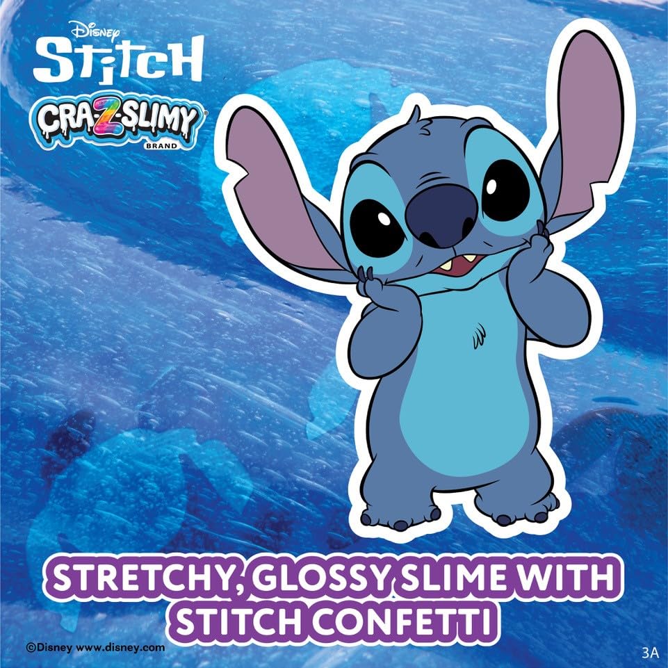 CRA-Z-Slimy Stitch Slime Toy- Glossy, Stretchy, Super Soft, Smooth Blue Stitch Slime with Stitch Shaped Confetti Mix-Ins for Boys and Girls, Lilo and Stitch Kids Toy Gift