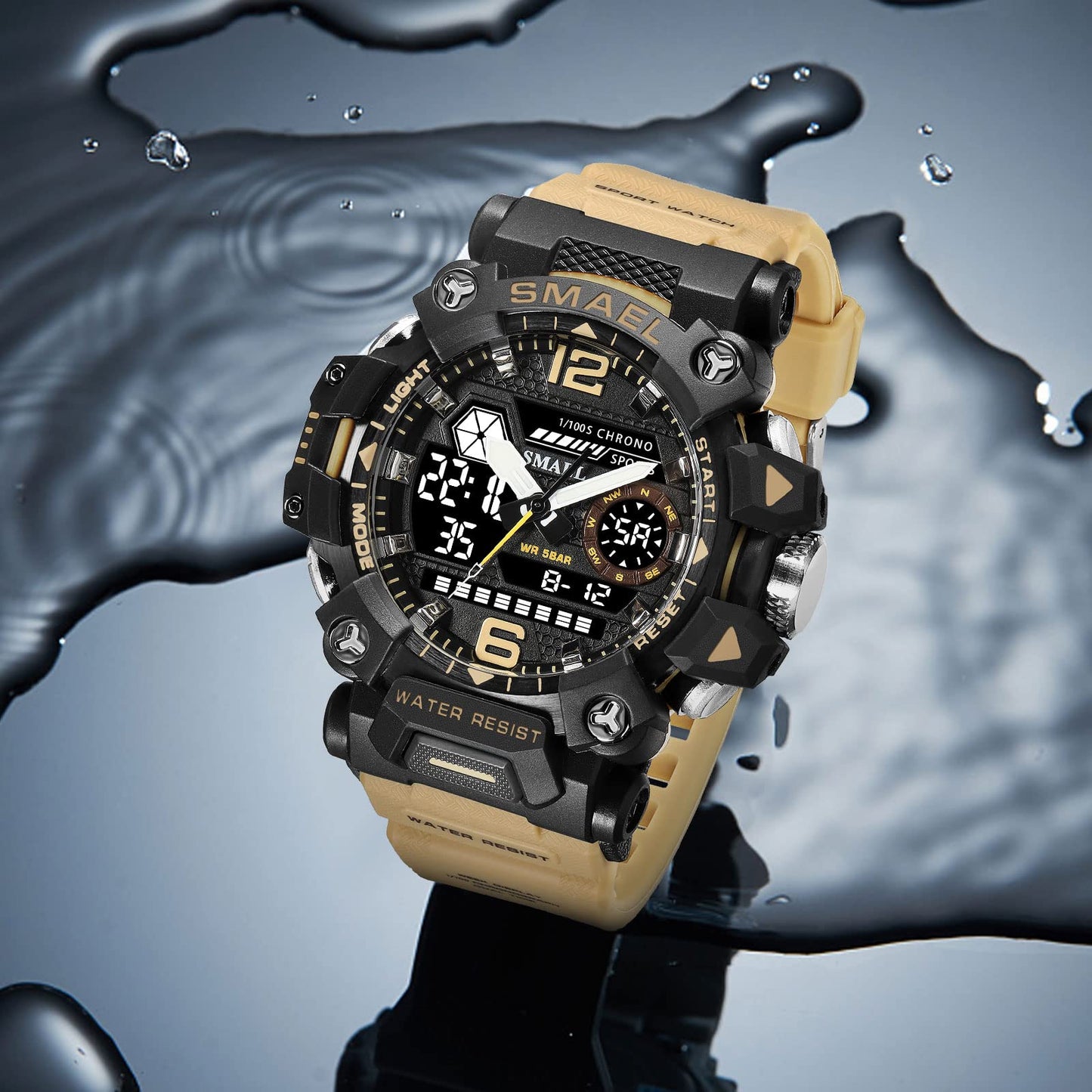 AIMES Men's Watches Tactical Outdoor Sports Waterproof Military Watch Analog Digital Date Multi Function Large Dual Display Mens Wristwatch