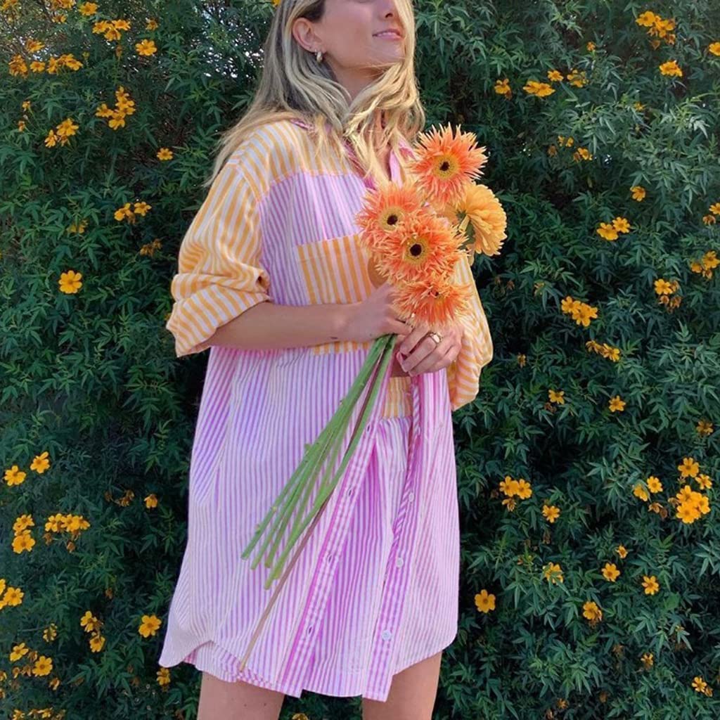 SAFRISIOR Women’s 2 Piece Casual Tracksuit Outfit Sets Stripe Long Sleeve Shirt And Loose High Waisted Mini Shorts Set