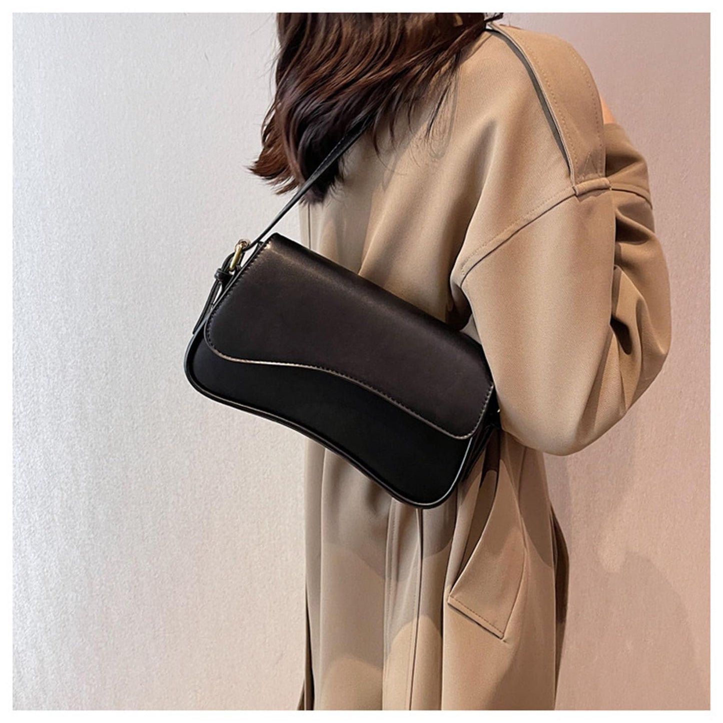 Shoulder Bag for Women Y2K Trendy Purse Vegan Leather Hobo Handbags Clutch Saddle Bag with 2 Removable Strap (black)