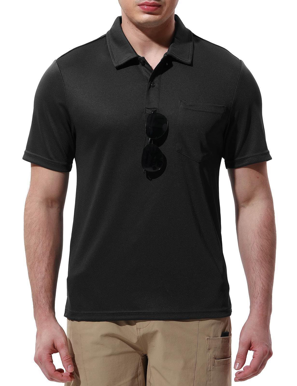 Rdruko Men's Polo Shirts Short Sleeve Quick Dry Outdoor Golf Sports Shirts with Pocket(Black, US M)