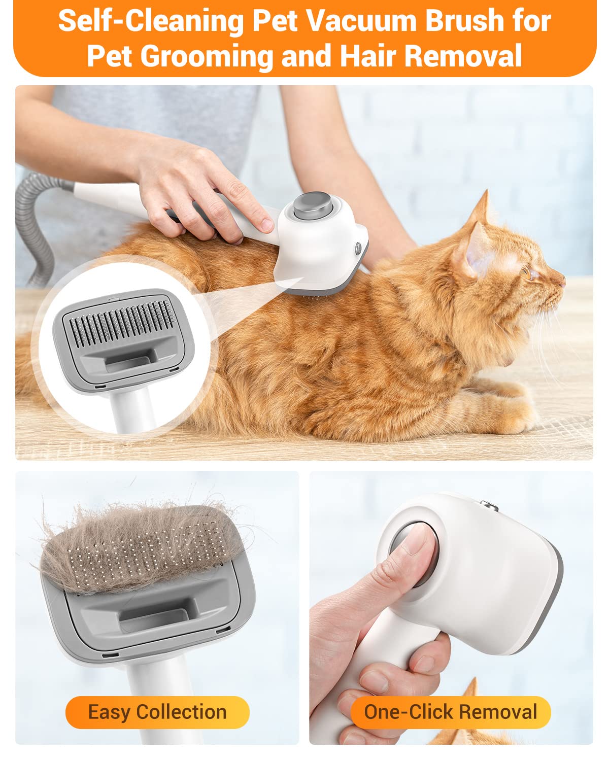 Dog Vacuum Grooming Kit for Shedding: Professional Hair Clippers Pet Groomer - Strong Suction Cleaner Deshedding Tool Fur Brush Attachment Trimmer for Home Cat (Deep White)