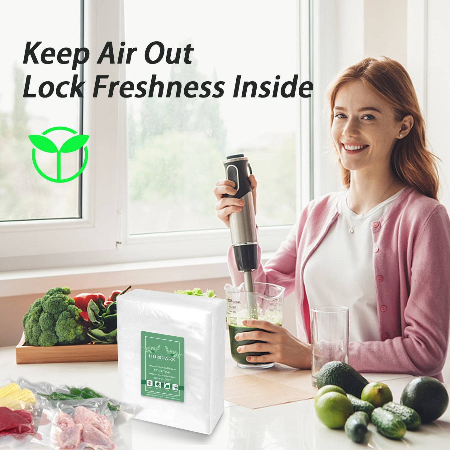 Vacuum Sealer Bags, Food Vacuum Sealer Bag, 100Pcs 4.7" x 6.7" Smell Proof Bags, Heavy Duty, Puncture Prevention, Boilsafe, Freezable, BPA Free, Commercial Grade, Fit Airtight Food Storage Sous Vide