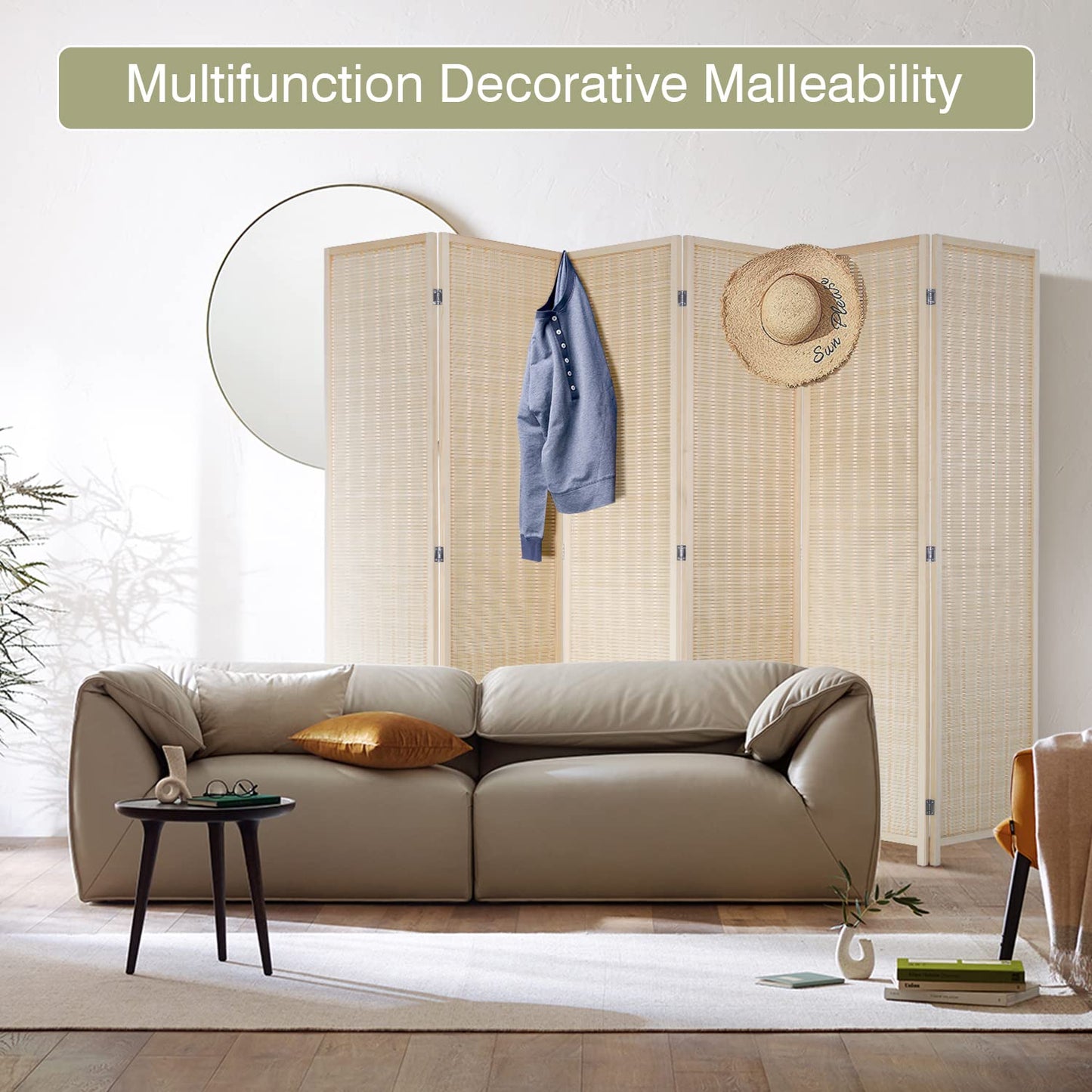 FDW Room Divider Bamboo Room Divider Wall Folding Privacy Wall Divider Wood Screen for Home Bedroom Living Room (6 Panel, Natural)