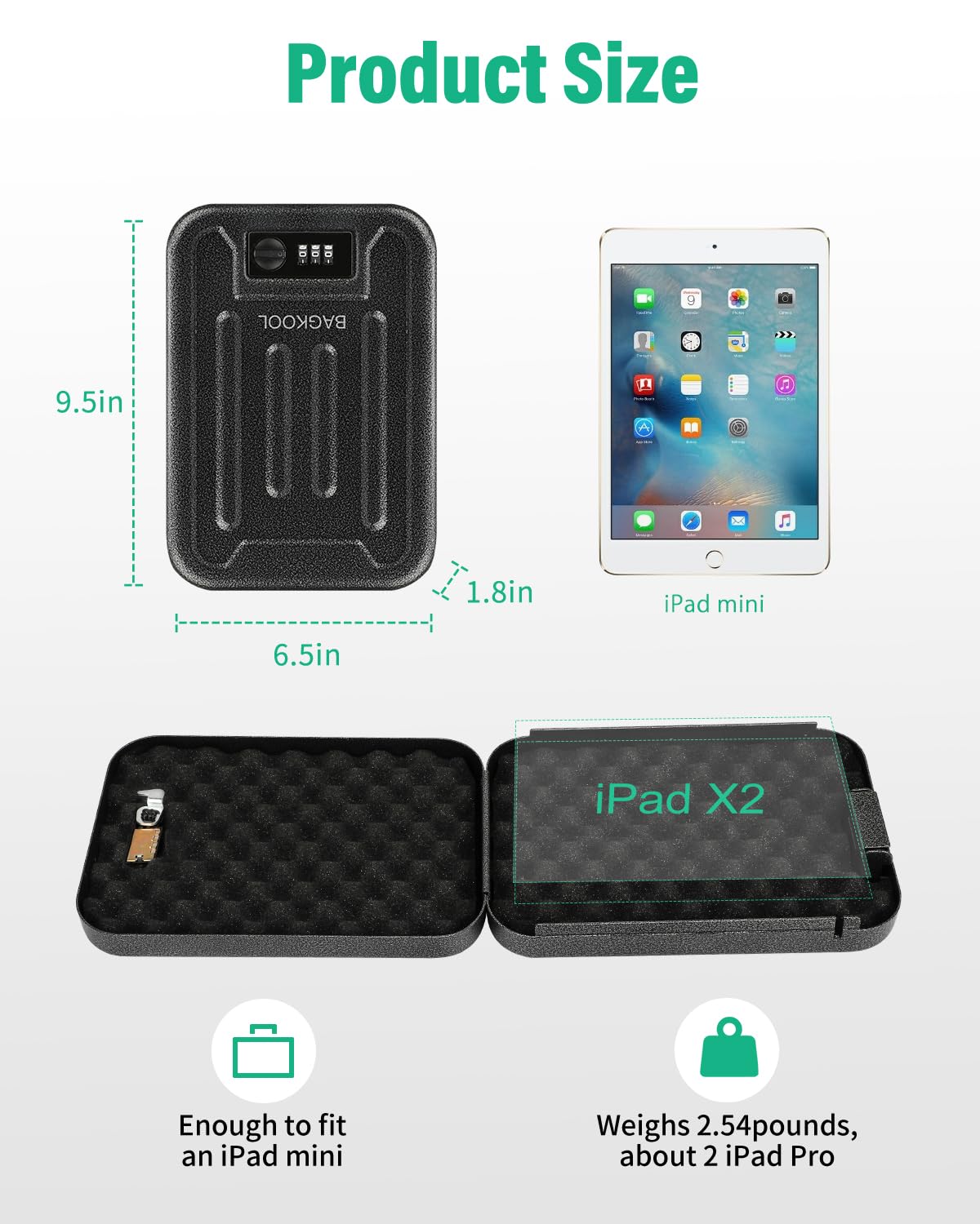 BAGKOOL Fireproof Security Box with 3-Digit Combination Lock, Portable Safe for Guns, Money, Documents - 39IN Patented Security Cable Included - Ideal for Valuables and Firearms, Size 9.4x6.5x2 IN