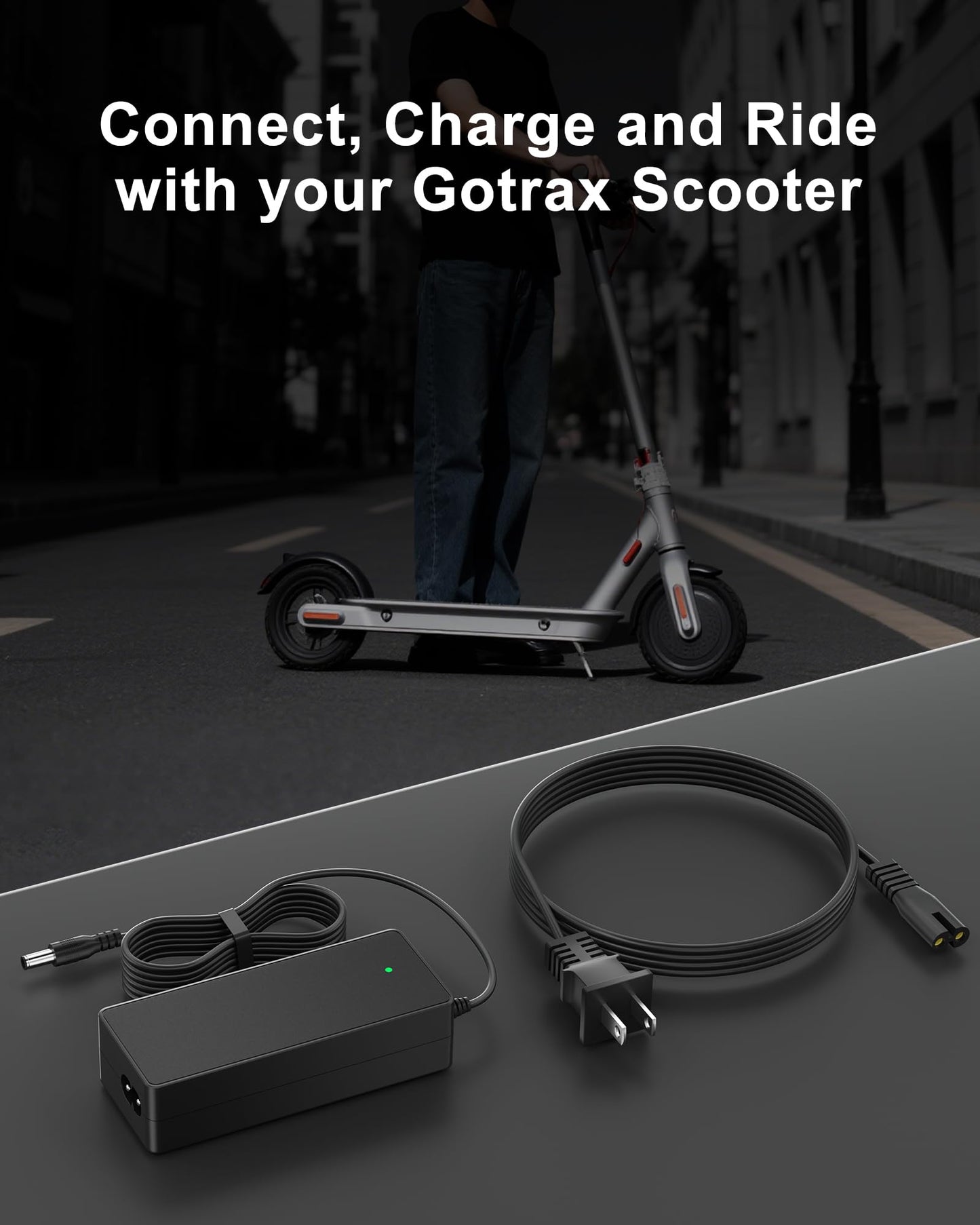 42V 2A for Gotrax Electric Scooter Charger – Compatible with GoTrax GXL V2, Apex, XR Ultra, for Go Trax Electric Scooters with 36V Lithium Battery - Round DC Plug (Not 3-Prong or XLR)