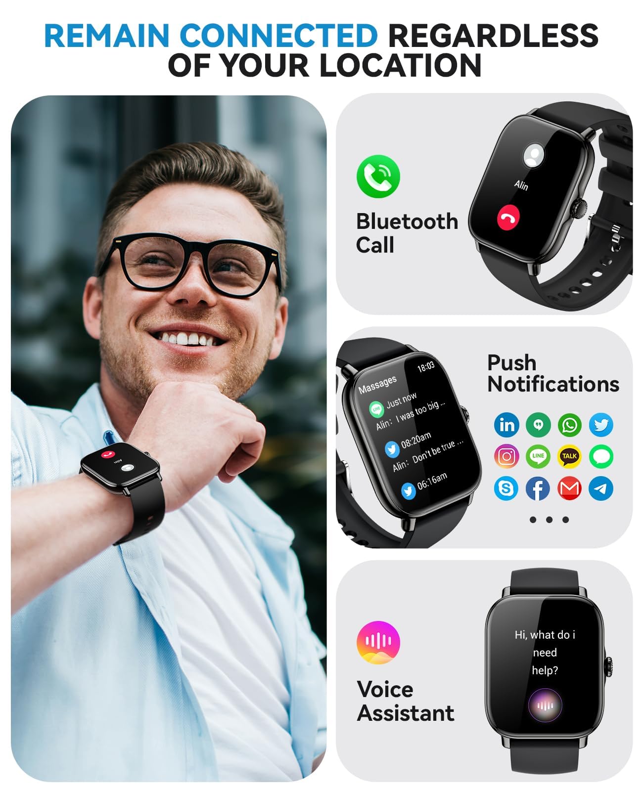 Smart Watch for Women Men- Answer/Make Call, 2025 IP68 Waterproof Fitness Step Tracker Watch with Sleep Monitor/Activity Counter/110+ Sport Mode, Smartwatch for Andriod iPhone iOS Samsung Compatible