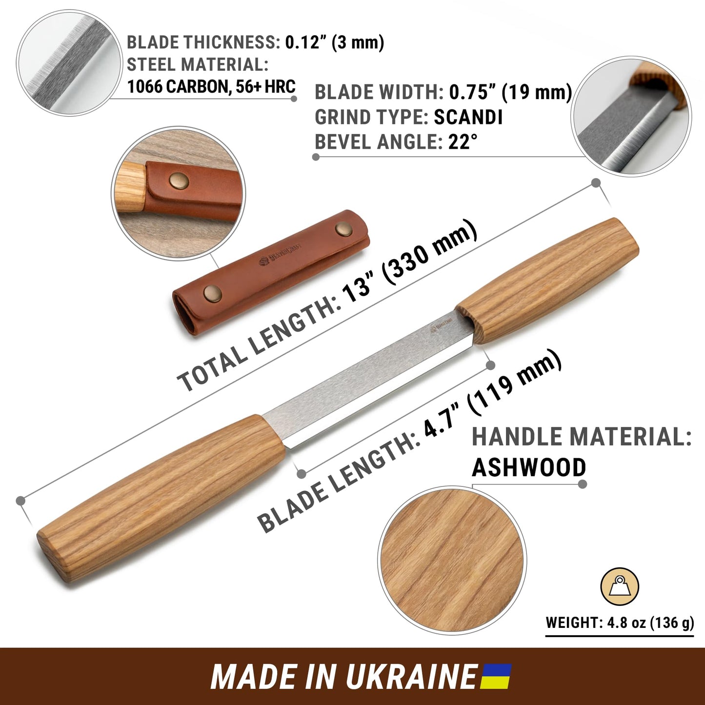 BeaverCraft Draw Knife Woodworking Tool 4.3"- Drawknife Wood Carving Knife with Leather Sheath DK2s - Whittling Knives for Shaping, Detailing, Spoon Carving - Whittling Tools