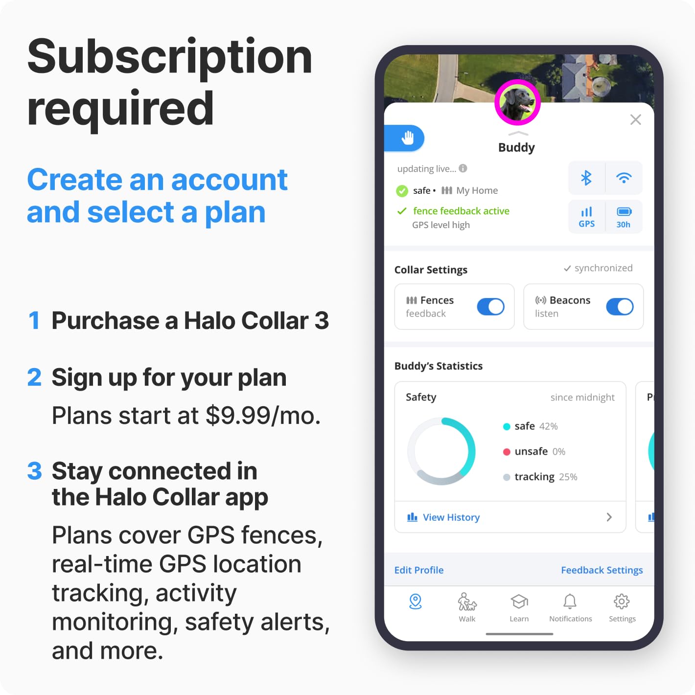 Halo Collar 3, Multifunctional GPS Wireless Dog Fence & Dog Training Collar with GPS Tracker, Subscription Required, Waterproof, Graphite (Medium/Large)