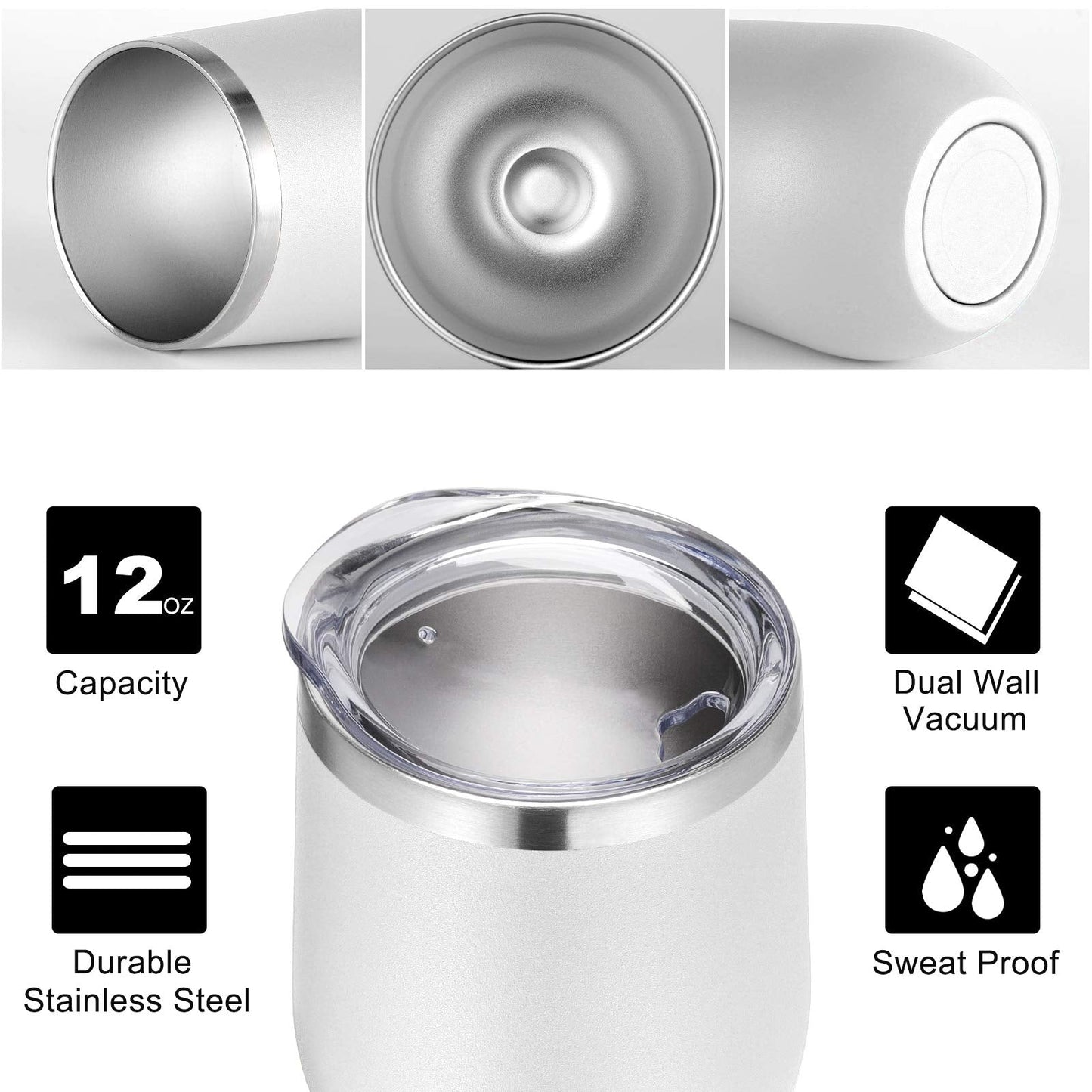 VEGOND Wine Tumblers Bulk 12 Pack, 12oz Stainless Steel Stemless Wine Glass with Lids and Straws, Double Wall Vacuum Insulated Tumbler Cup, Coffee Mug for Cold Hot Drinks