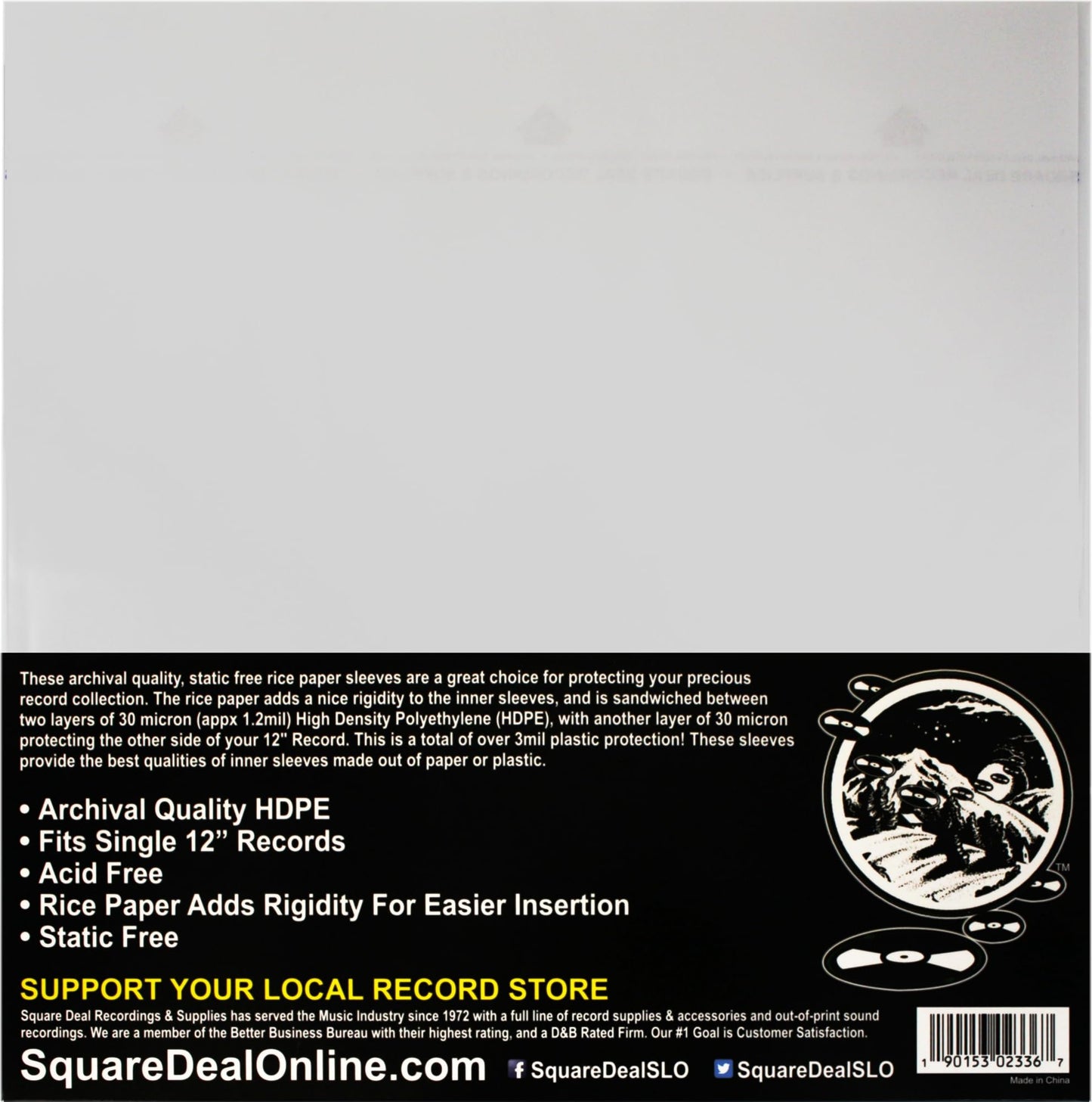 (100) 12" Record Inner Sleeves - 3-Layers of Archival Quality, Anti-Static HDPE with Rice Paper Enclosed Insert for Extra Rigidity #12IM