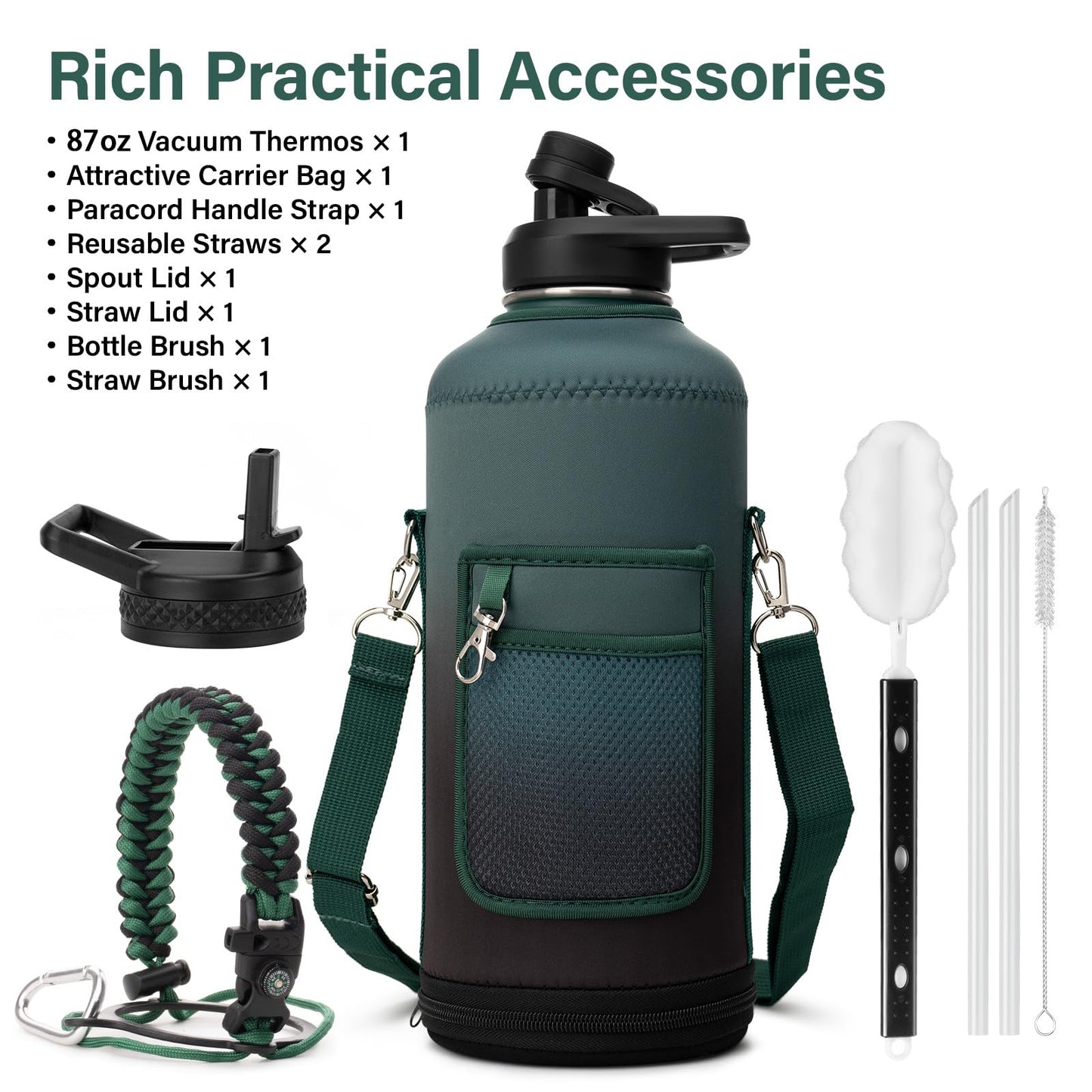 DYSANKY Insulated Water Bottle | Thickened Stainless Steel for Gym and Hiking with Straw, Carrier Bag, Handle Strap | BPA-Free 87 oz