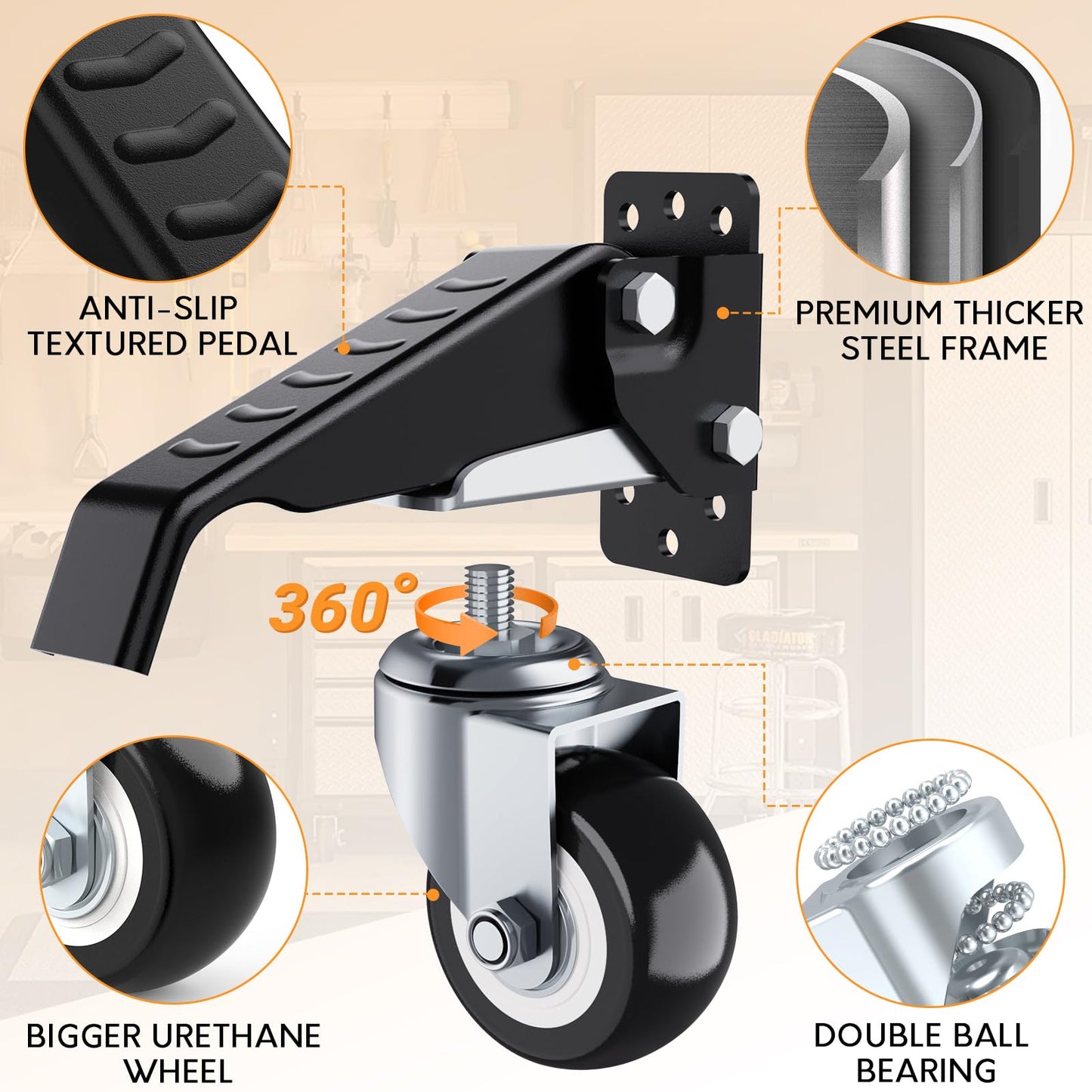 SOLEJAZZ Workbench Casters Wheels 660Lbs Retractable Casters Set of 4 Heavy Duty Side Mount Caster Rollers 2.5" Stepdown Castor Wheels for Bench Machinery Work Table with Installation Template, 4 Pack